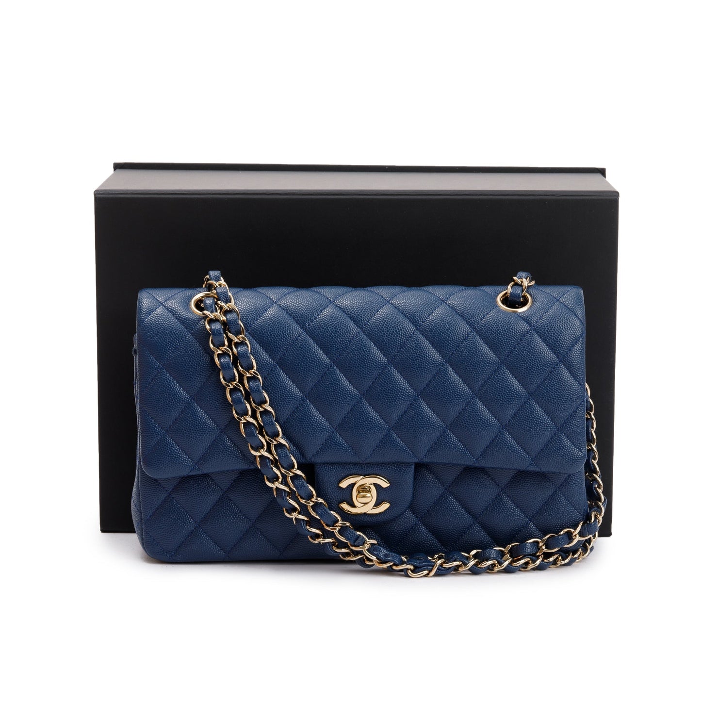 Chanel Caviar Classic Double Flap Leather Blue Travel Bag
