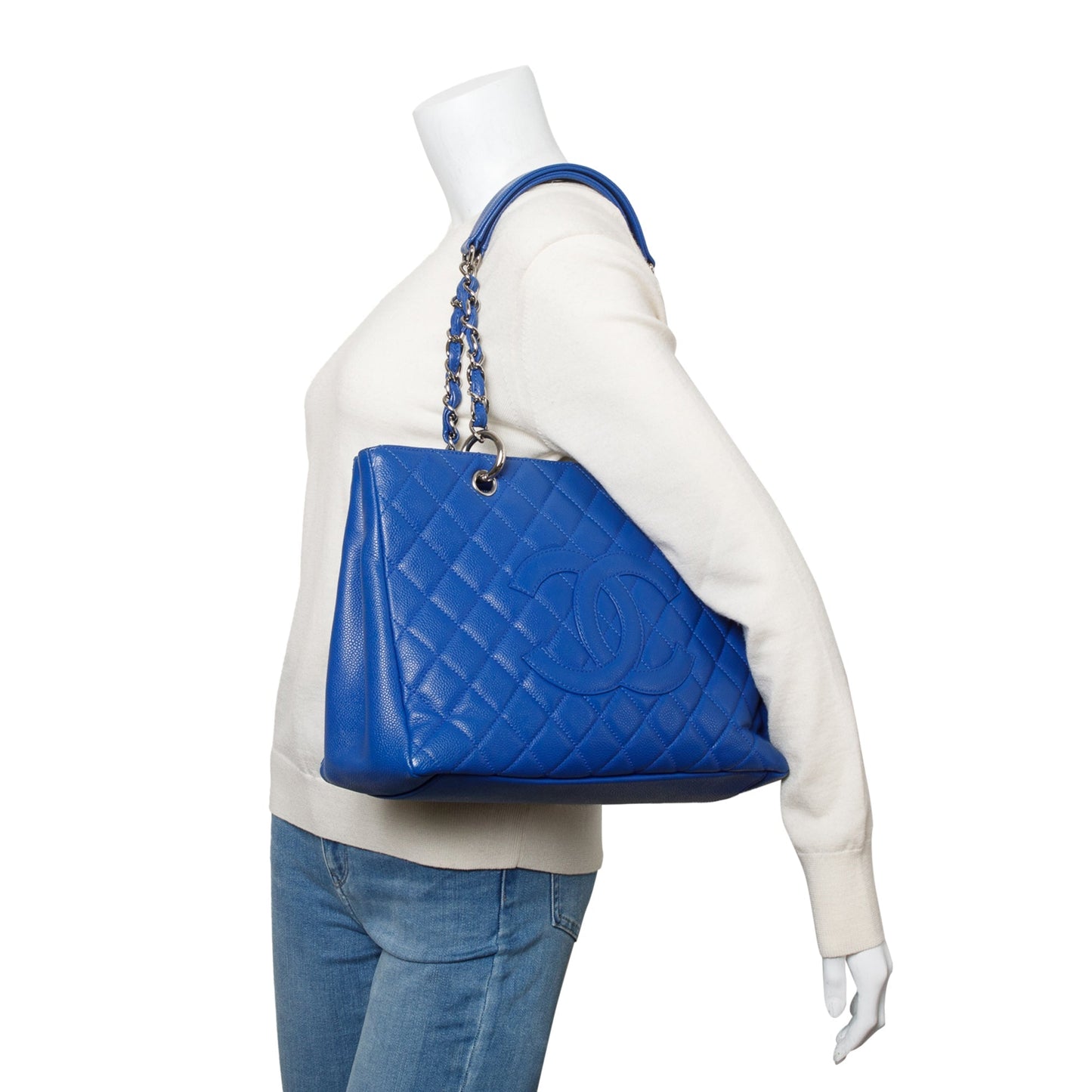 Chanel Caviar Grand Shopping GST Leather Blue Travel Bag
