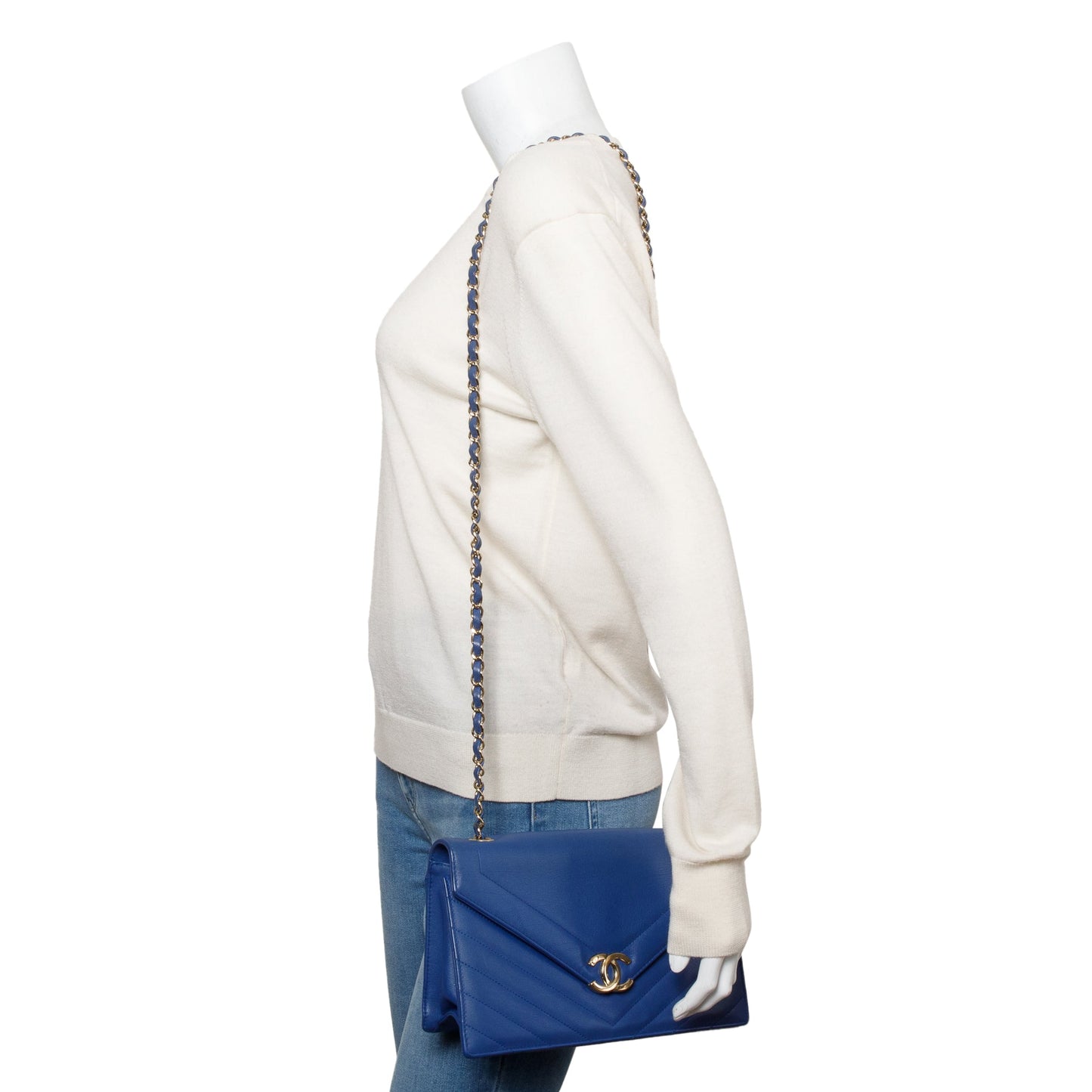 Chanel Chevron Coco Envelope Flap Leather Calfskin Blue Travel Bag