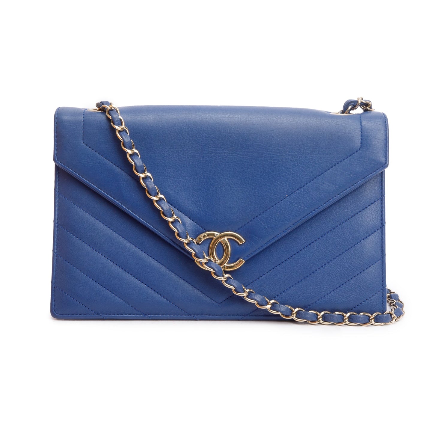 Chanel Chevron Coco Envelope Flap Leather Calfskin Blue Travel Bag