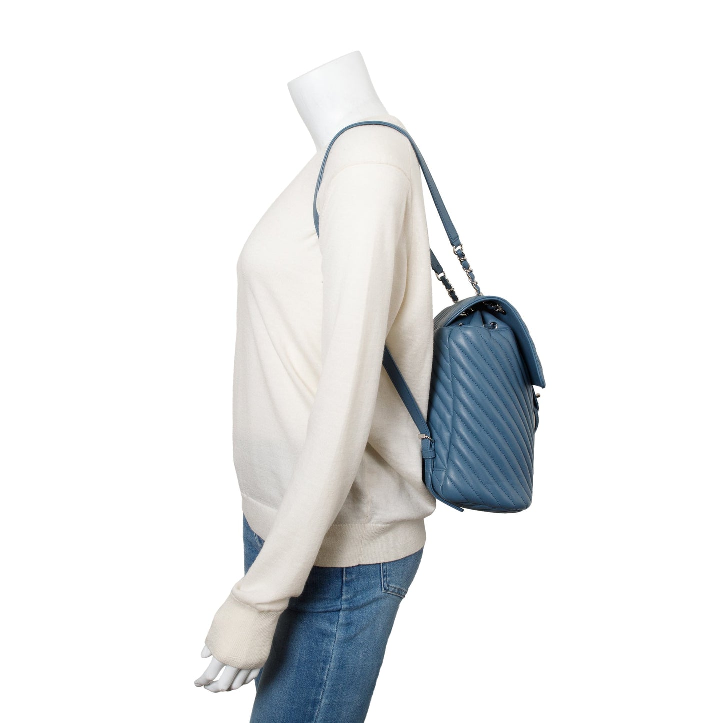 Chanel Chevron Quilted Urban Spirit Backpack Leather Lambskin Blue Travel Bag