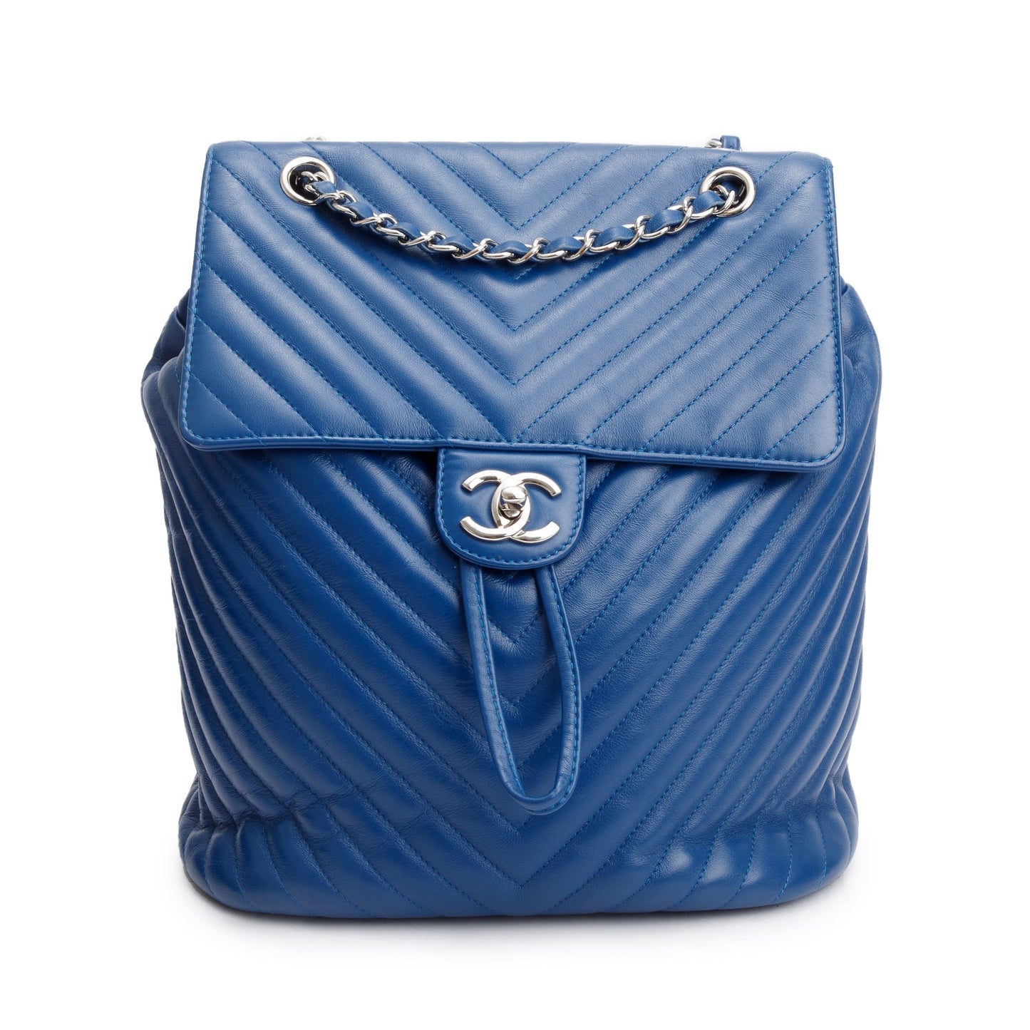 Chanel Chevron Quilted Urban Spirit Backpack Leather Lambskin Blue Travel Bag Authenticity Card