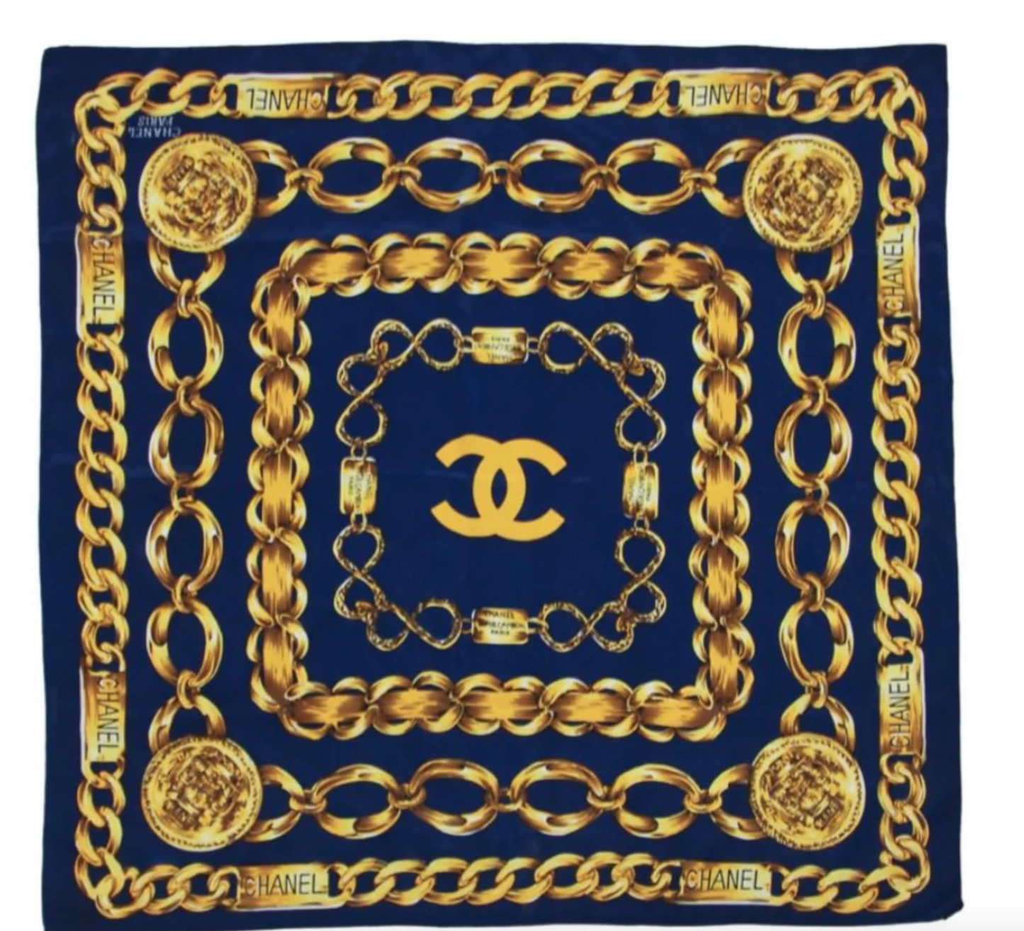 Chanel SILK SCARF LINKS Blue Gold