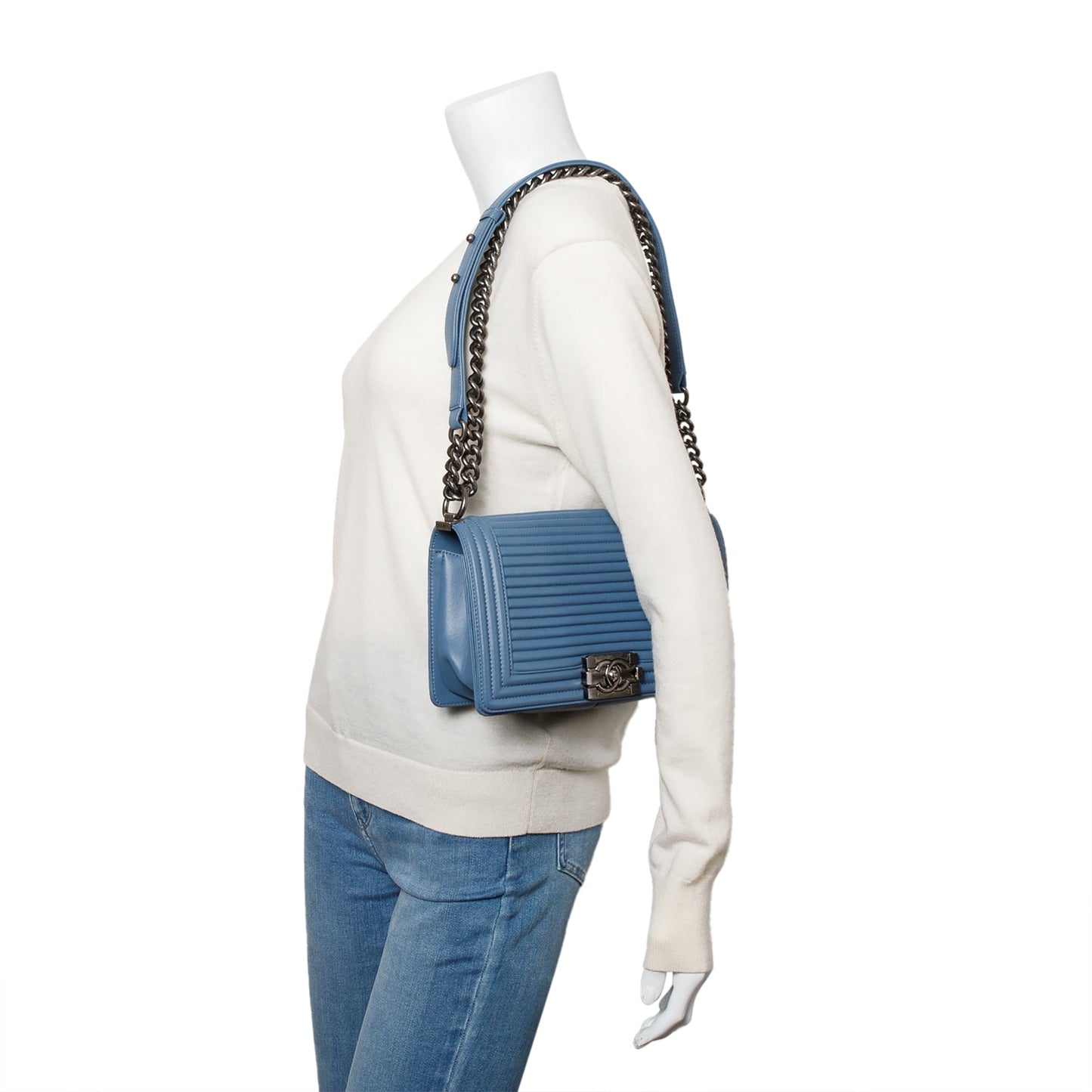 Chanel Horizontal Quilted Boy Leather Lambskin Blue Travel Bag