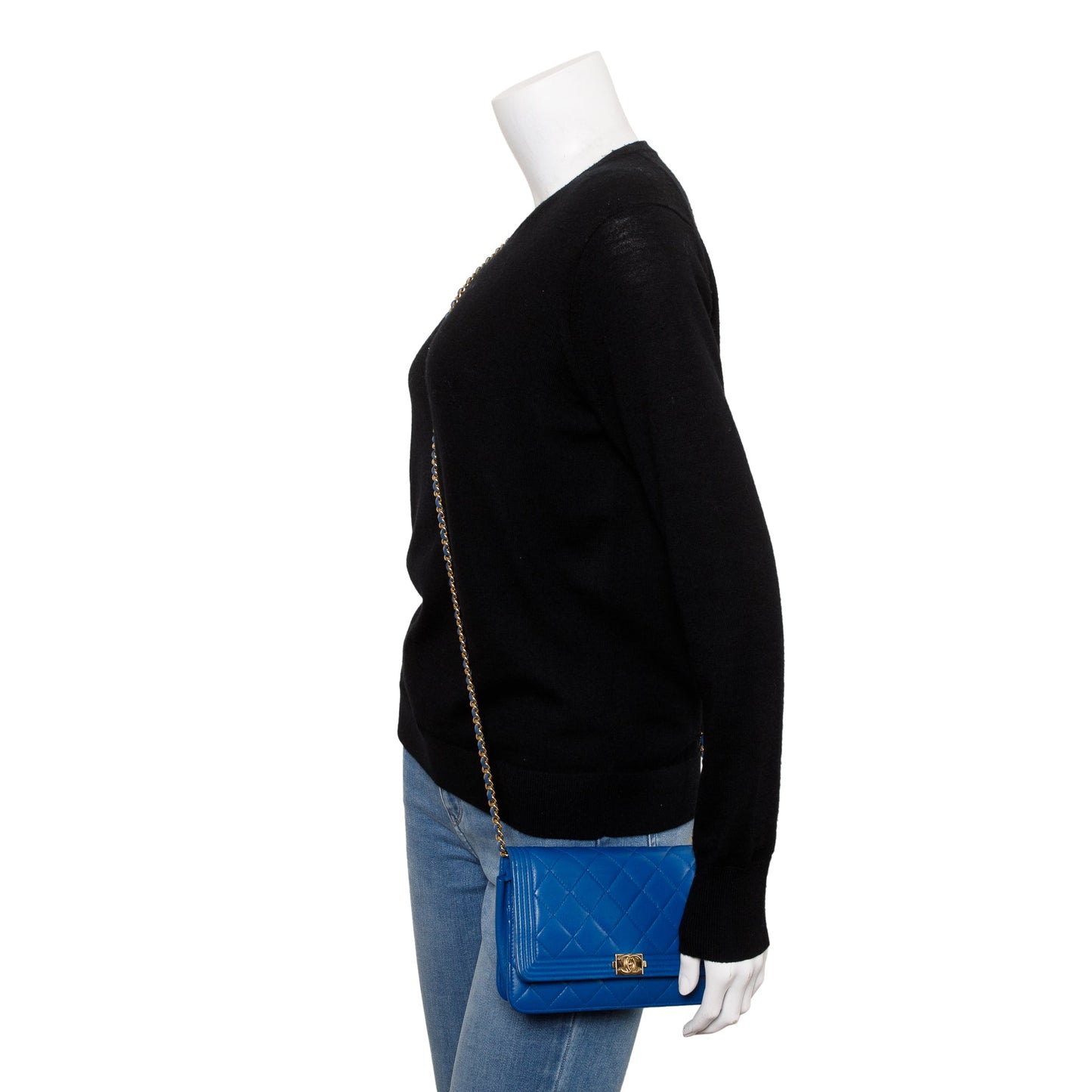 Chanel Boy on Leather Lambskin Blue Wallet Case