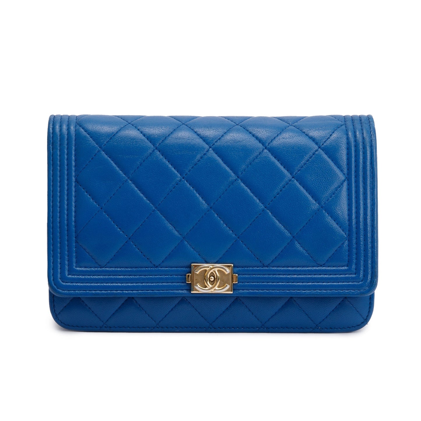 Chanel Boy on Leather Lambskin Blue Wallet Case