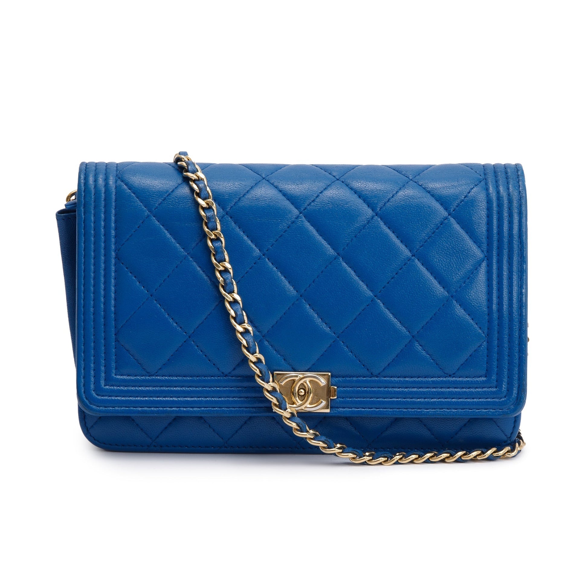Chanel Boy on Leather Lambskin Blue Wallet Case
