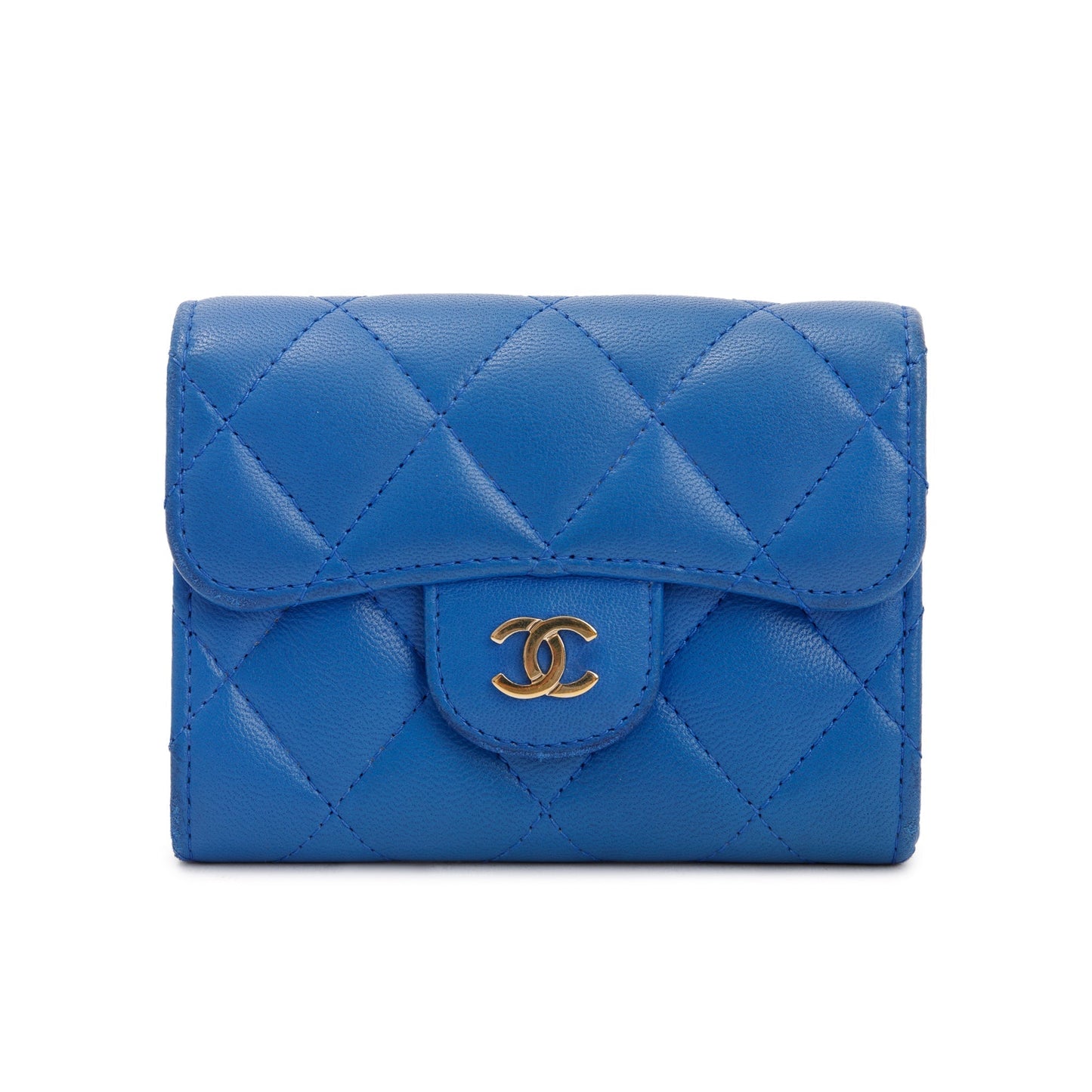 Chanel Classic Flap Card Holder Leather Lambskin Blue Wallet Case