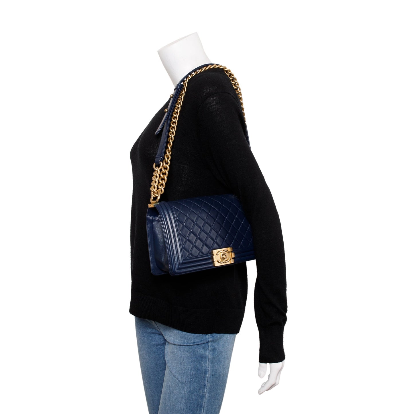 Chanel Boy Leather Lambskin Blue Travel Bag