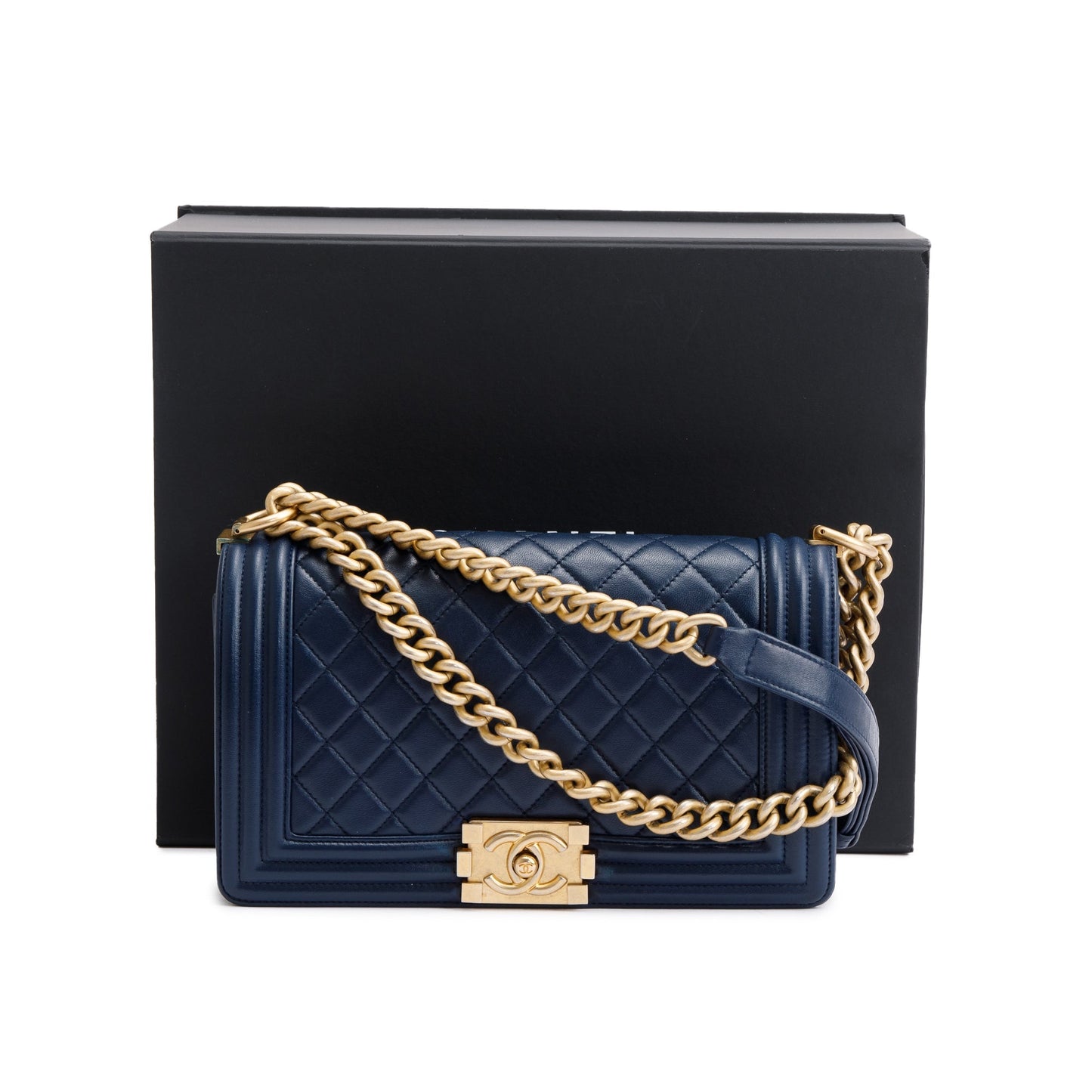 Chanel Boy Leather Lambskin Blue Travel Bag