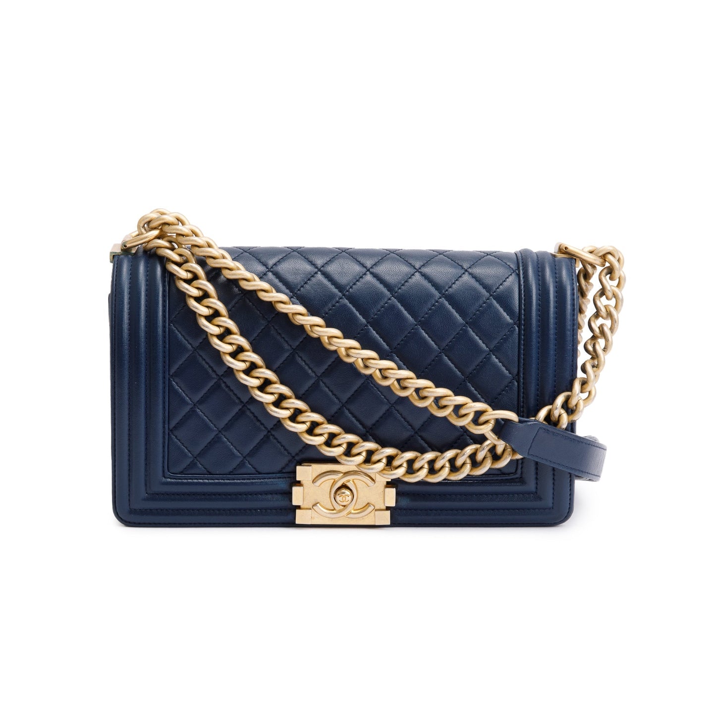 Chanel Boy Leather Lambskin Blue Travel Bag