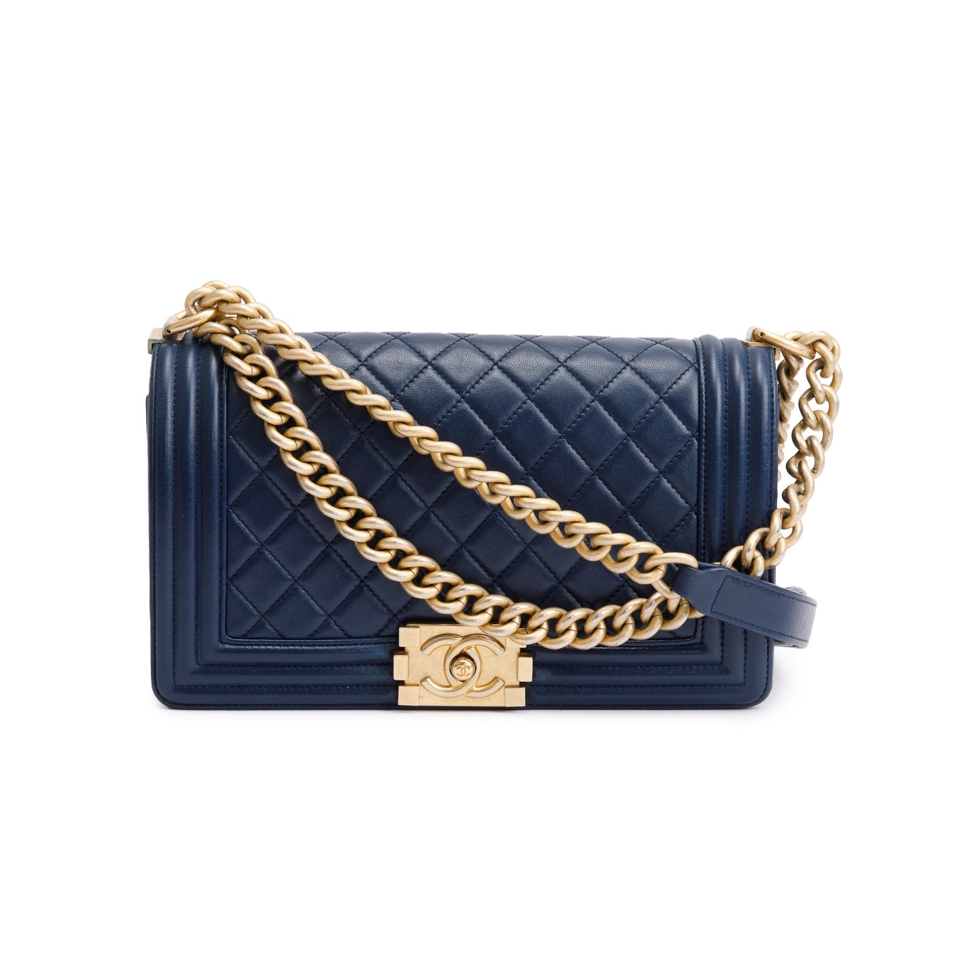 Chanel Boy Leather Lambskin Blue Travel Bag