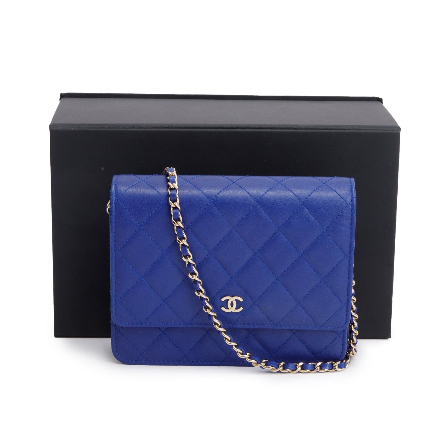 Chanel Quilted Square on Lambskin Blue Wallet Case