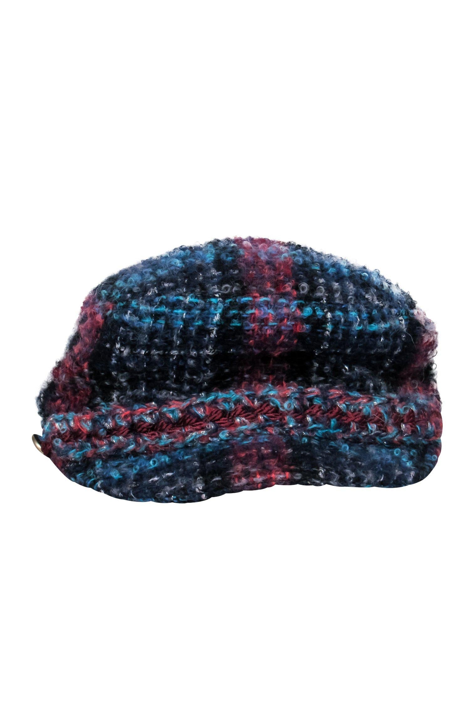 Chanel - Blue, Navy & Red Tweed Newsboy Cap Sz S