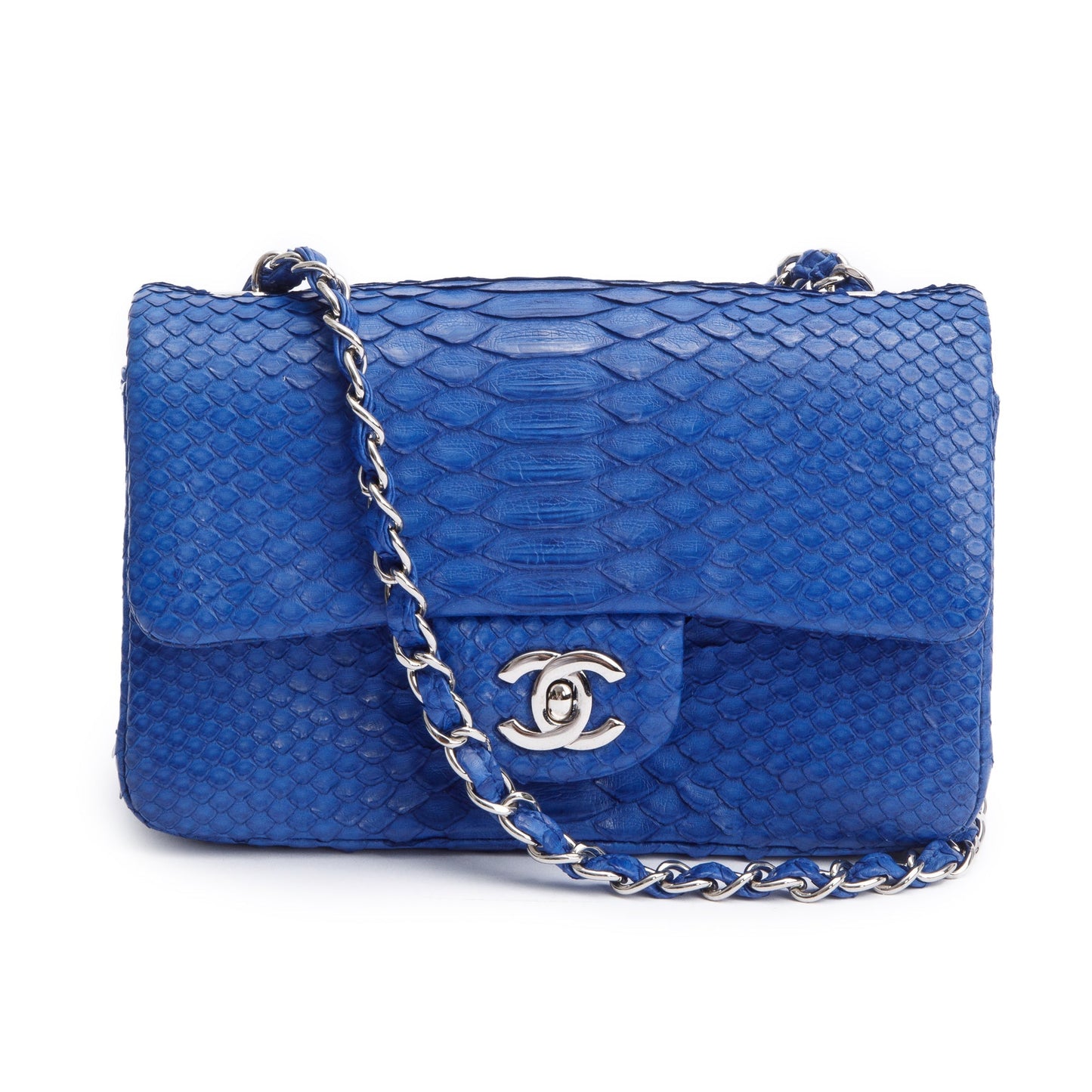 Chanel Python Classic Rectangular Flap Blue Travel Bag