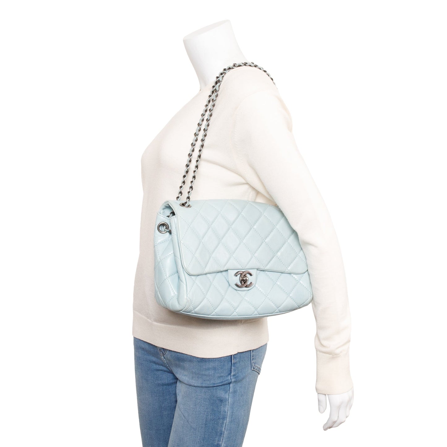 Chanel Quilted Coco Soft Single Flap Leather Calfskin Blue Travel Bag