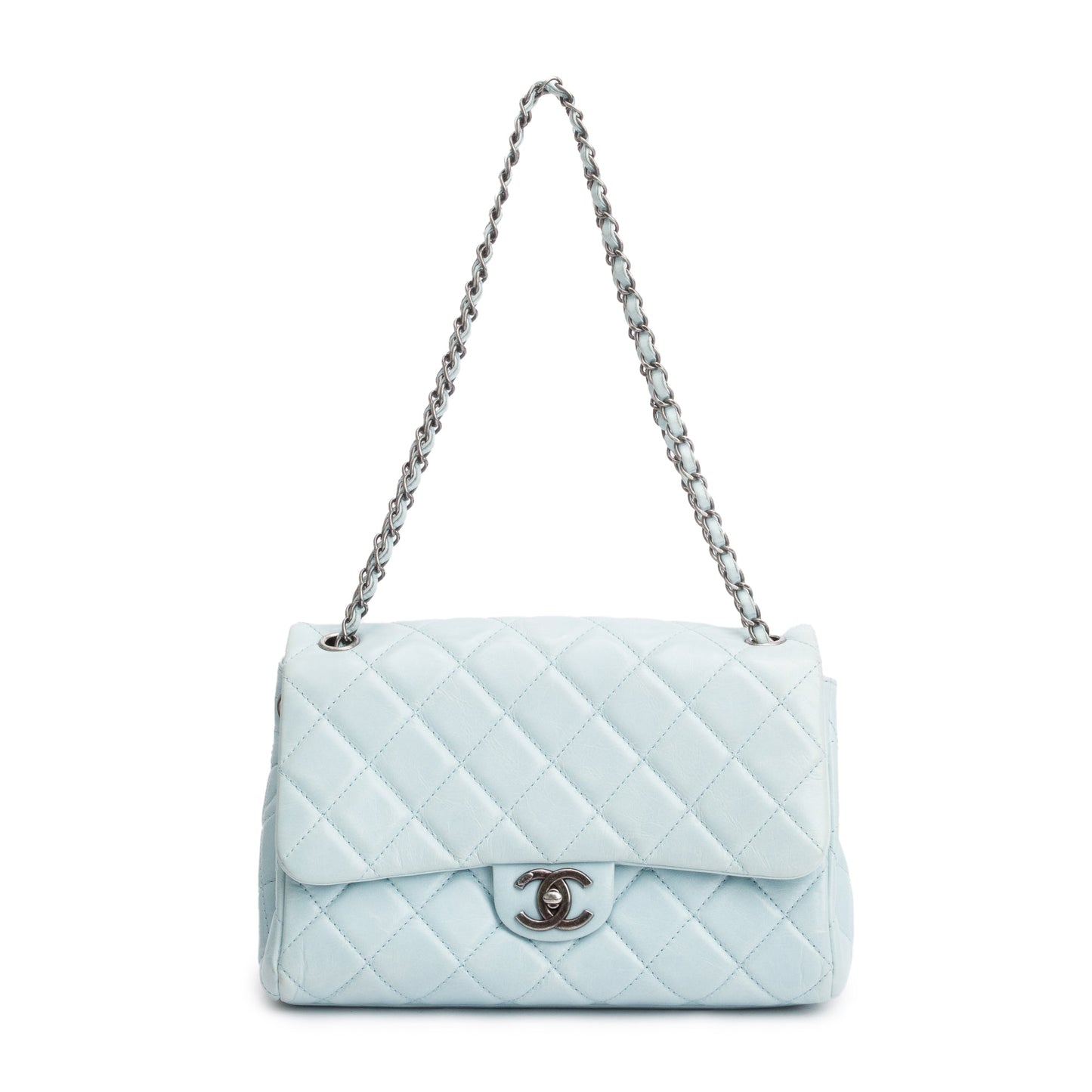 Chanel Quilted Coco Soft Single Flap Leather Calfskin Blue Travel Bag