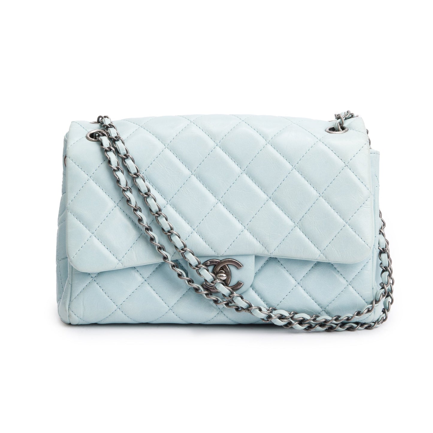 Chanel Quilted Coco Soft Single Flap Leather Calfskin Blue Travel Bag