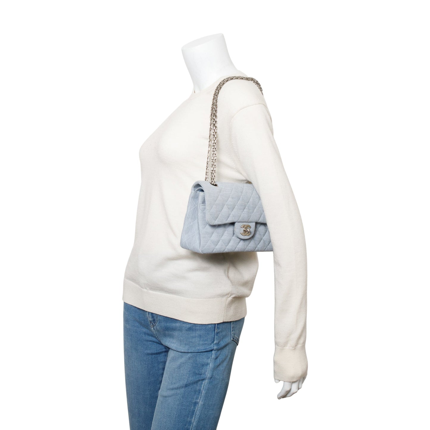 Chanel Quilted Jersey Double Flap Blue Travel Bag