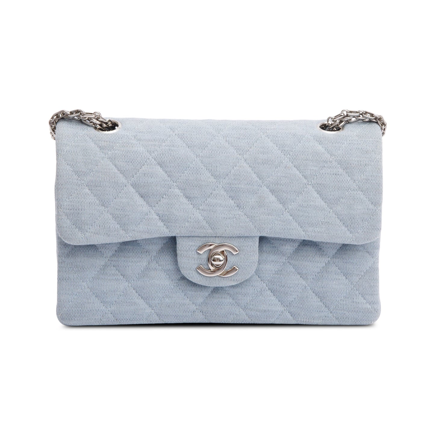 Chanel Quilted Jersey Double Flap Blue Travel Bag