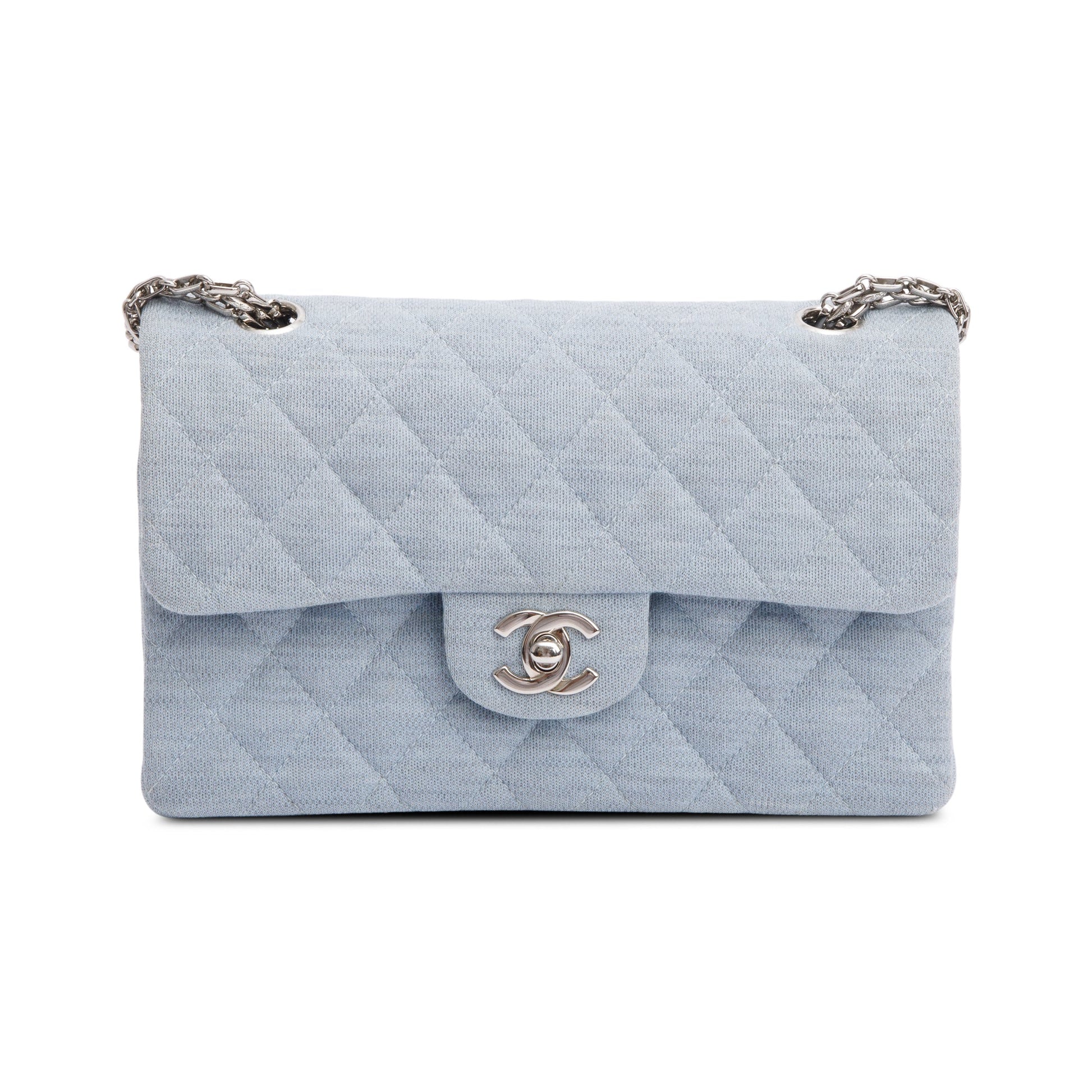 Chanel Quilted Jersey Double Flap Blue Travel Bag