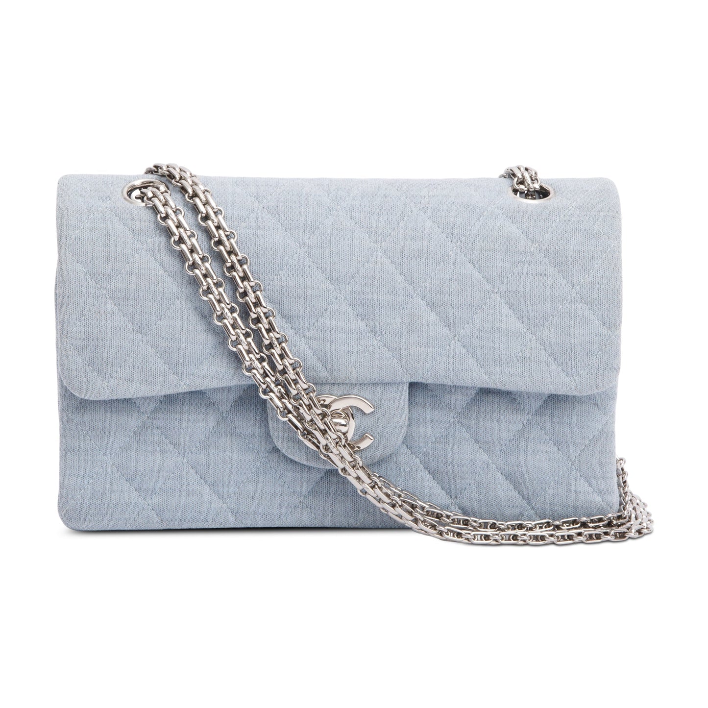 Chanel Quilted Jersey Double Flap Blue Travel Bag