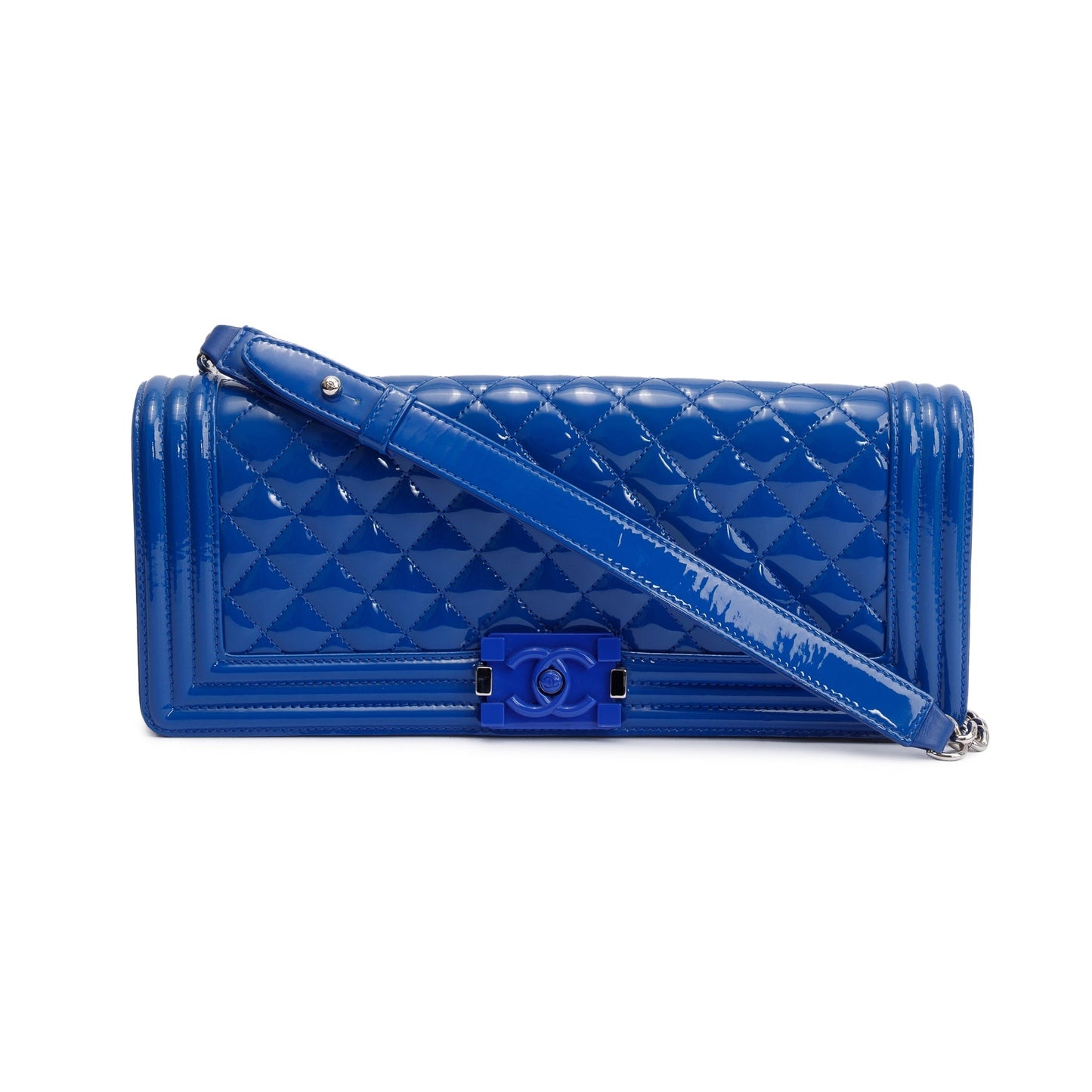 Chanel Quilted Patent Plexiglass Boy Convertible Leather Blue Travel Bag