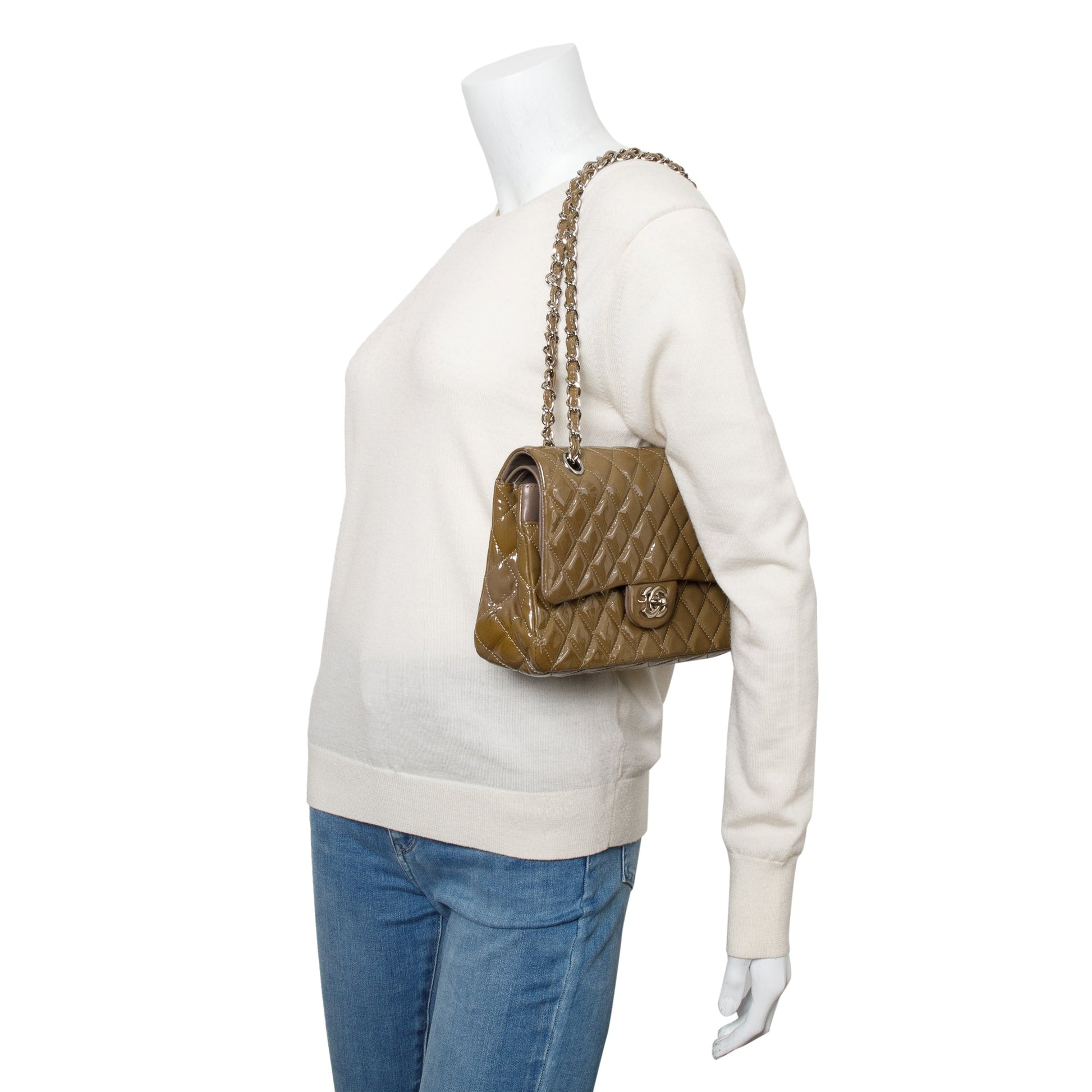 Chanel Quilted Patent Classic Double Flap Leather Brown Travel Bag