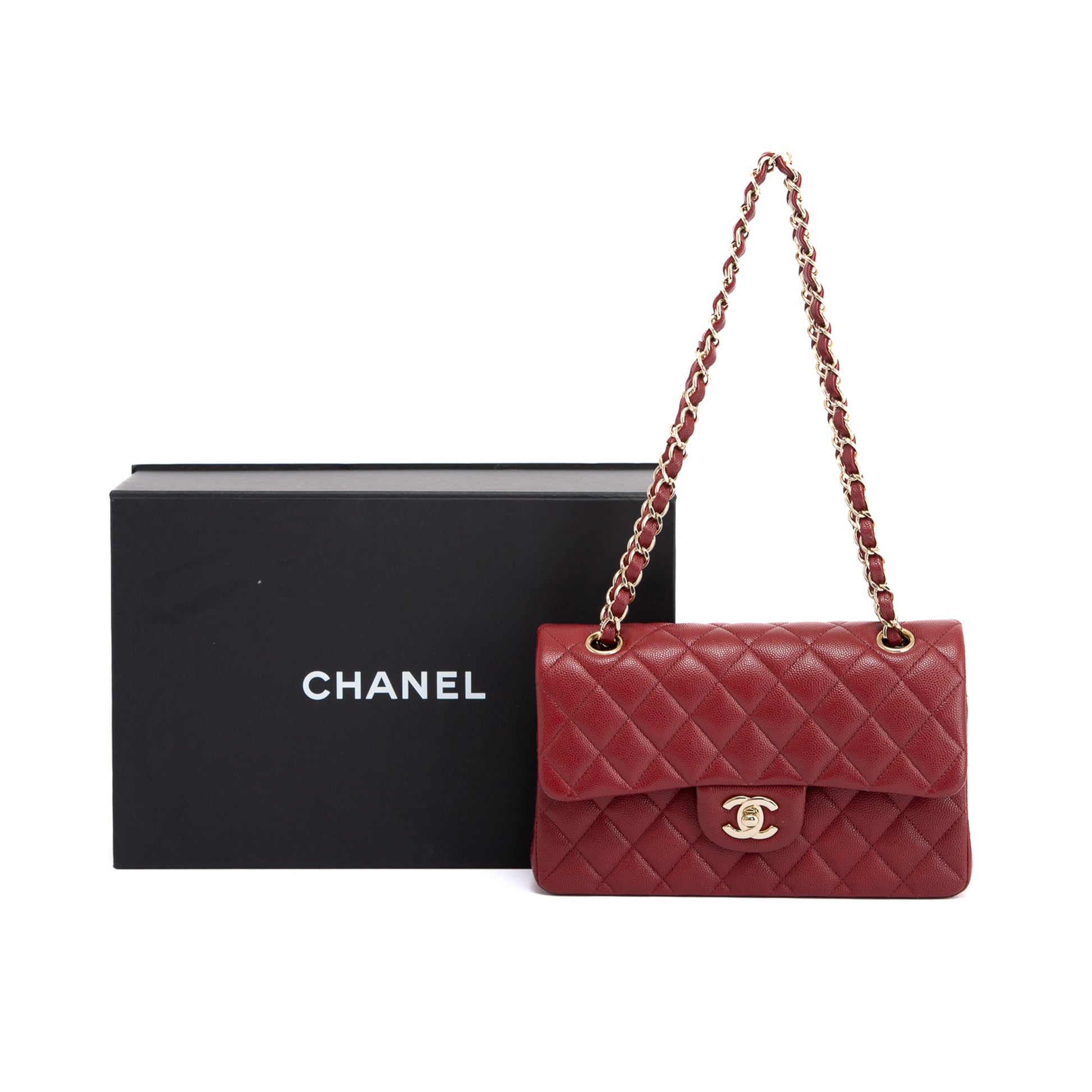 Chanel Burgundy Caviar Classic Double Flap Travel Bag