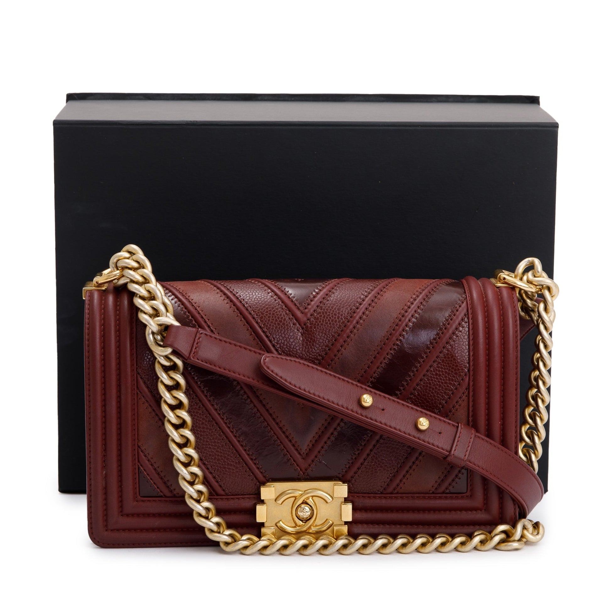 Chanel Burgundy Chevron Mix Boy Leather Travel Bag