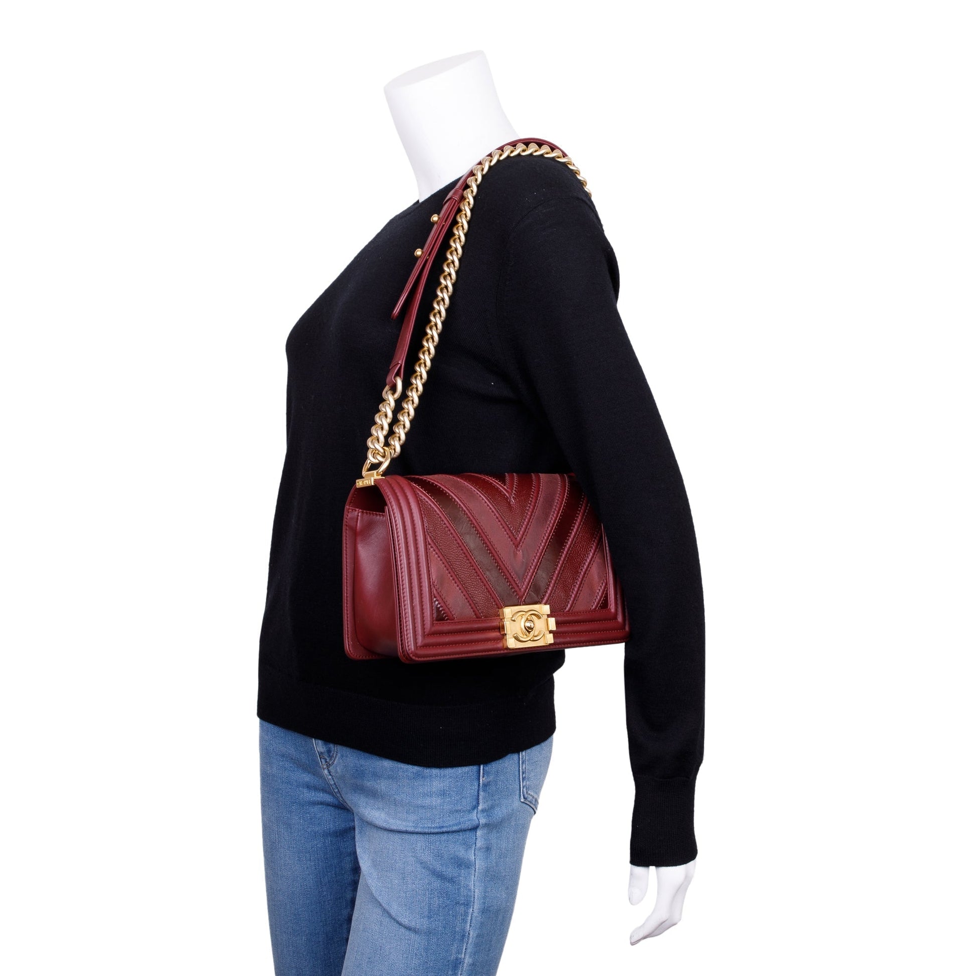 Chanel Burgundy Chevron Mix Boy Leather Travel Bag