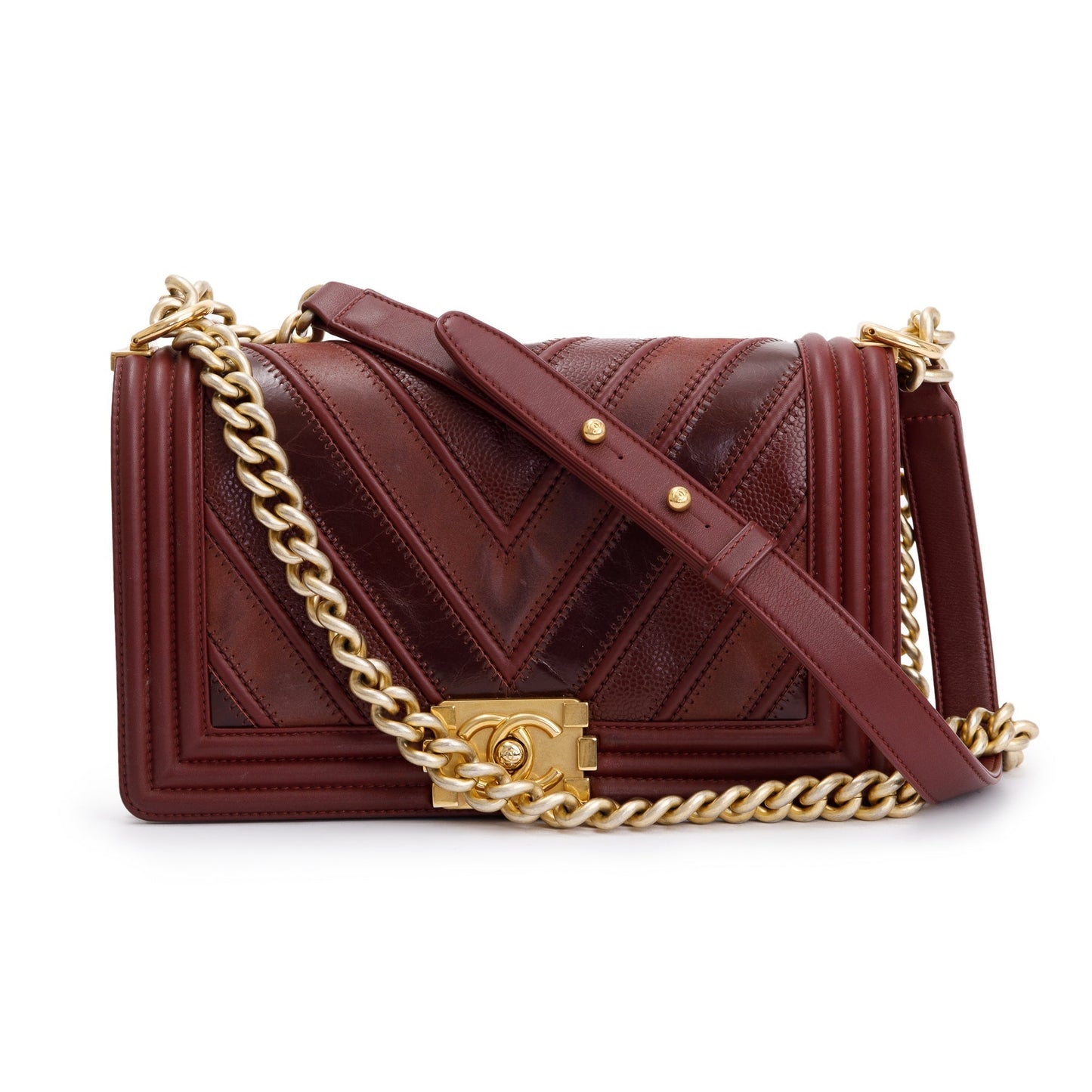 Chanel Burgundy Chevron Mix Boy Leather Travel Bag