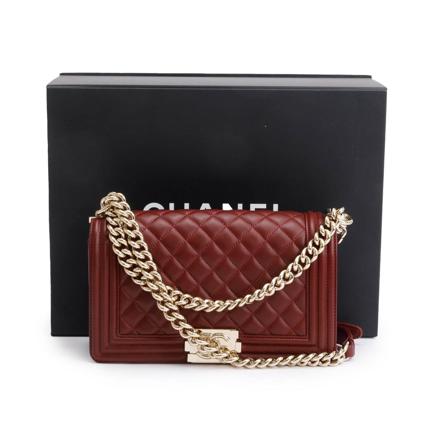 Chanel Burgundy Quilted Boy Lambskin Travel Bag