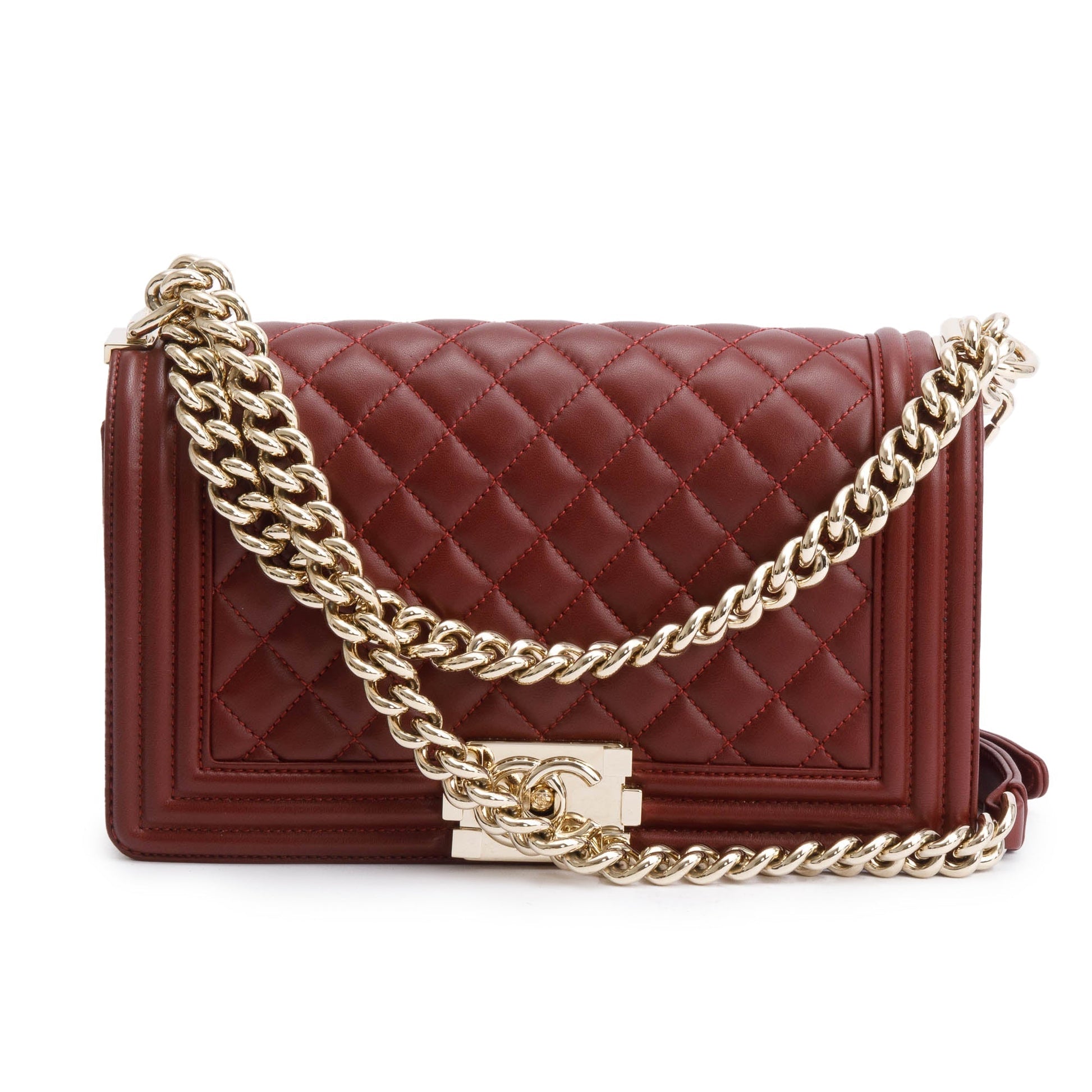Chanel Burgundy Quilted Boy Lambskin Travel Bag