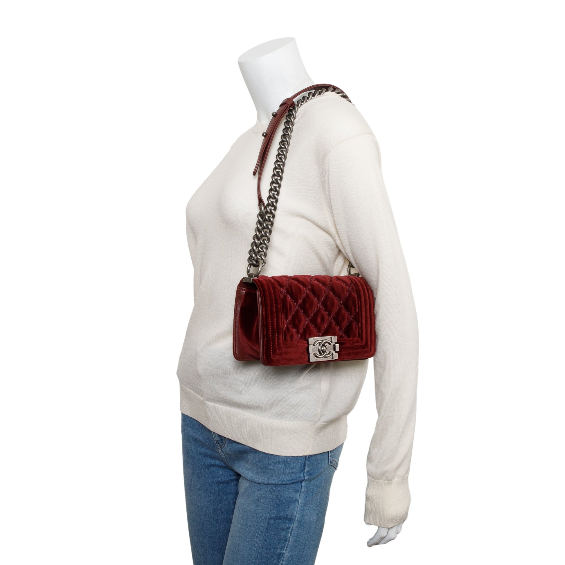 Louis Vuitton Chanel Burgundy Quilted Velvet Boy Travel Bag