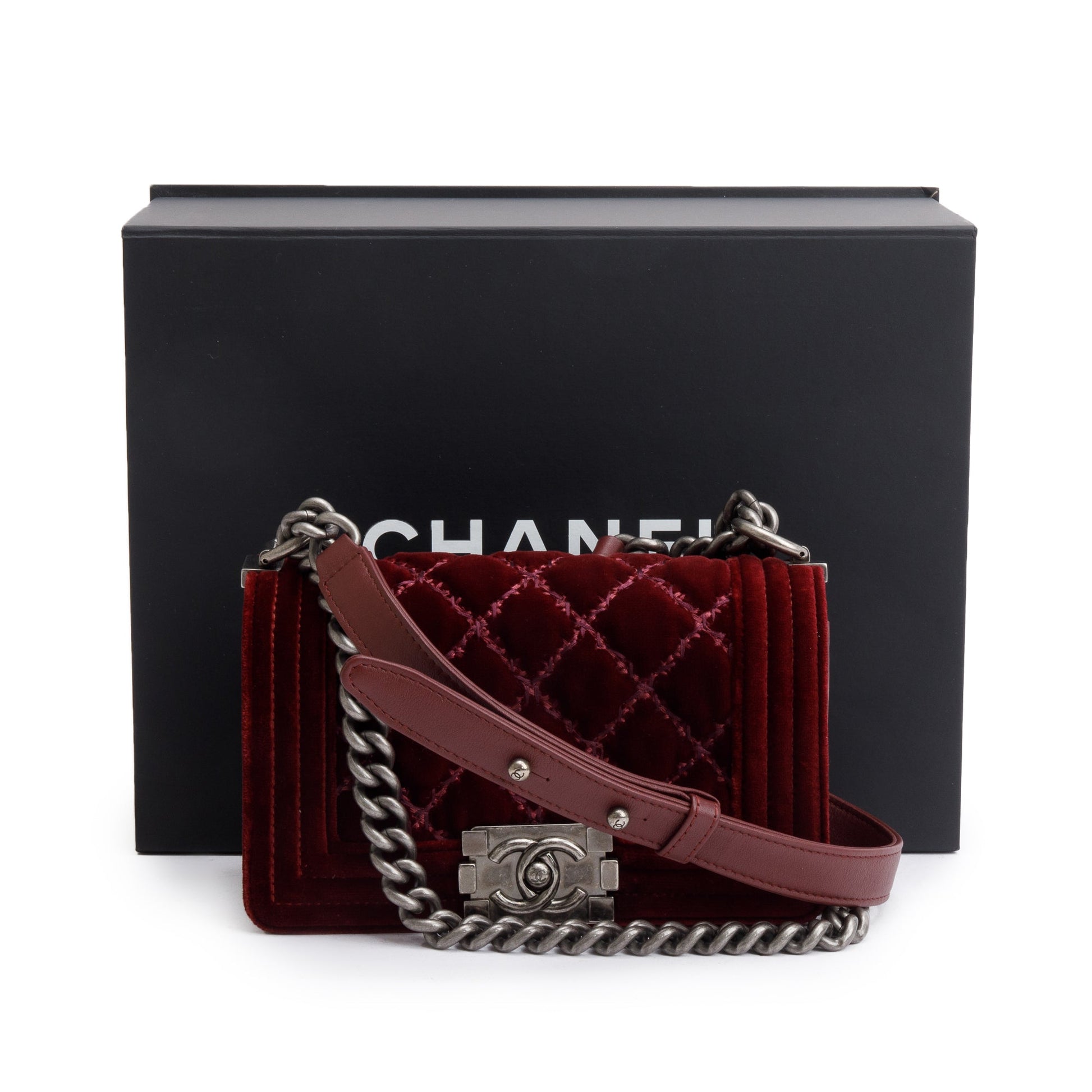 Louis Vuitton Chanel Burgundy Quilted Velvet Boy Travel Bag