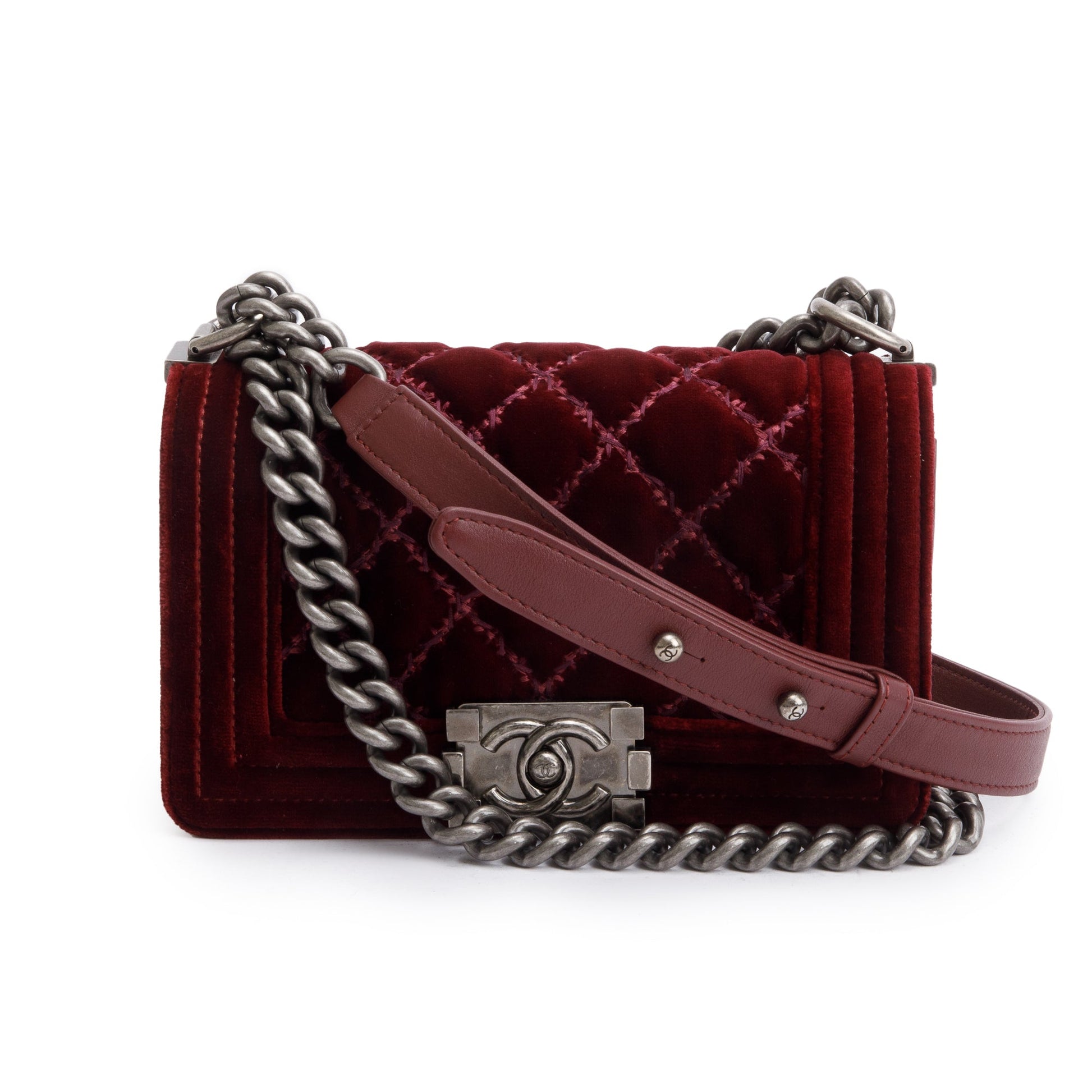 Louis Vuitton Chanel Burgundy Quilted Velvet Boy Travel Bag