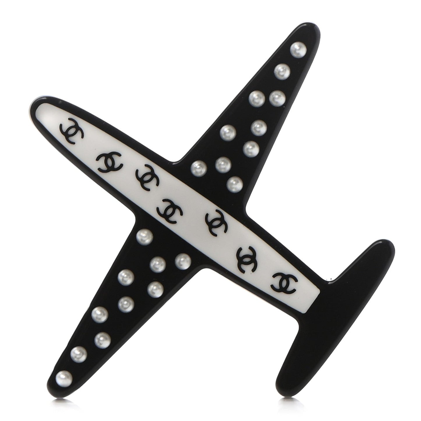 Chanel Faux Pearl & Resin Cc Airplane Brooch