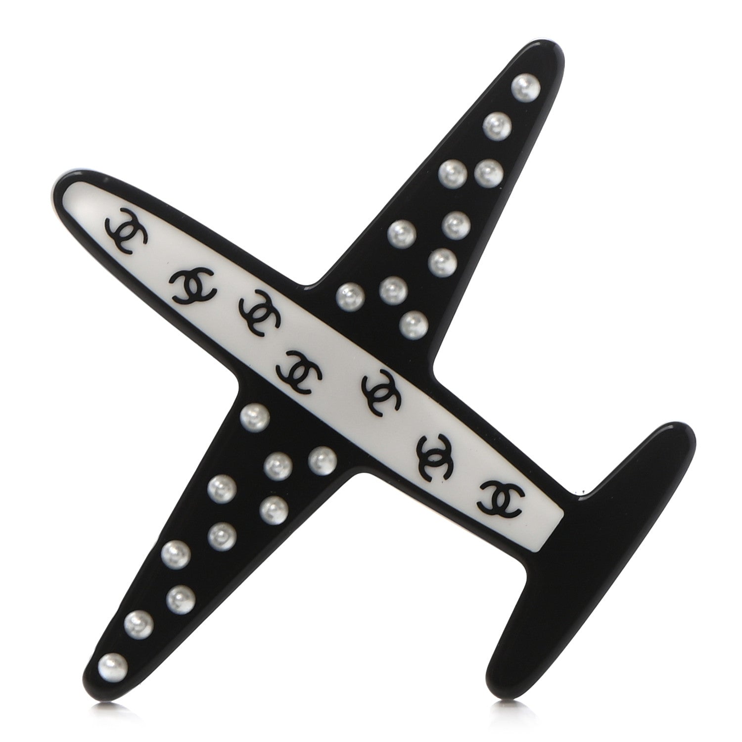 Chanel Faux Pearl & Resin Cc Airplane Brooch
