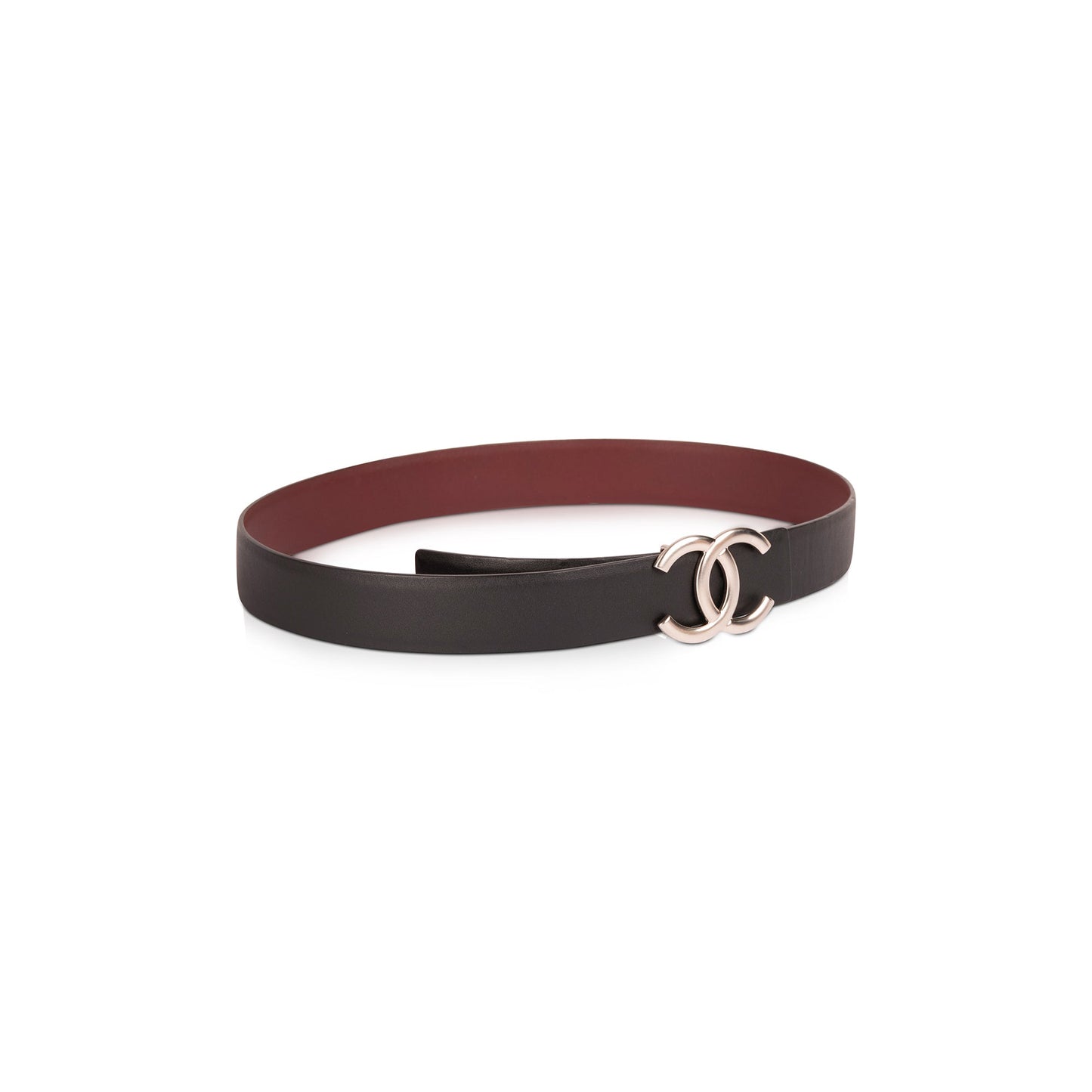 Chanel CC & Burgundy Reversible Belt Leather Black