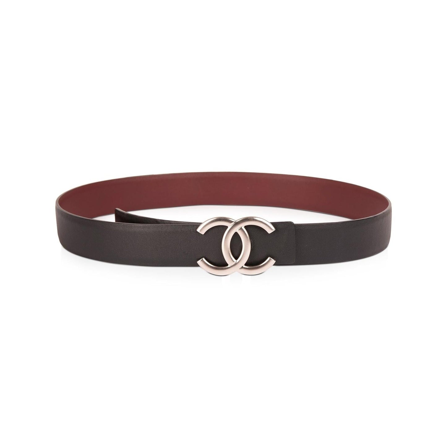 Chanel CC & Burgundy Reversible Belt Leather Black