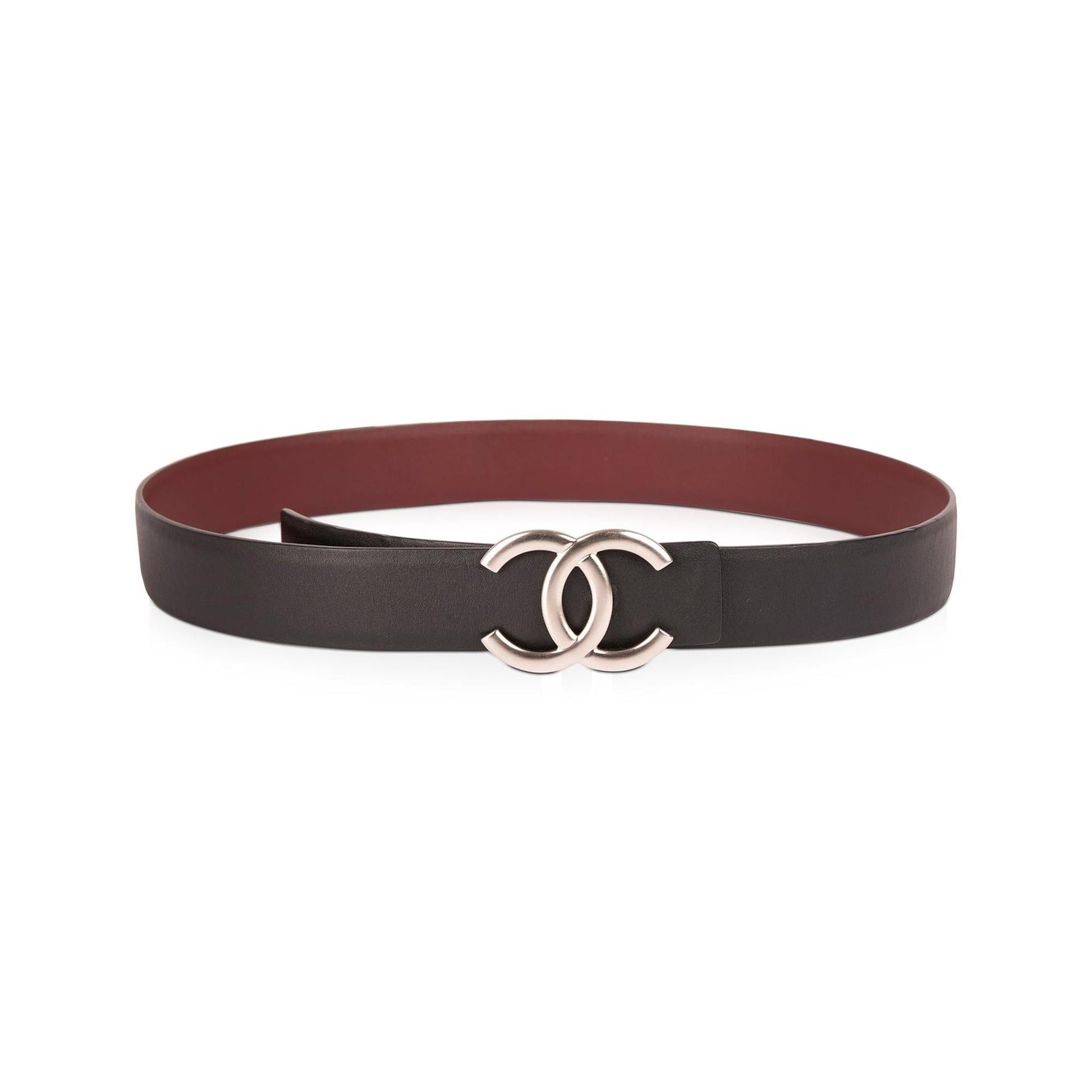 Chanel CC & Burgundy Reversible Belt Leather Black