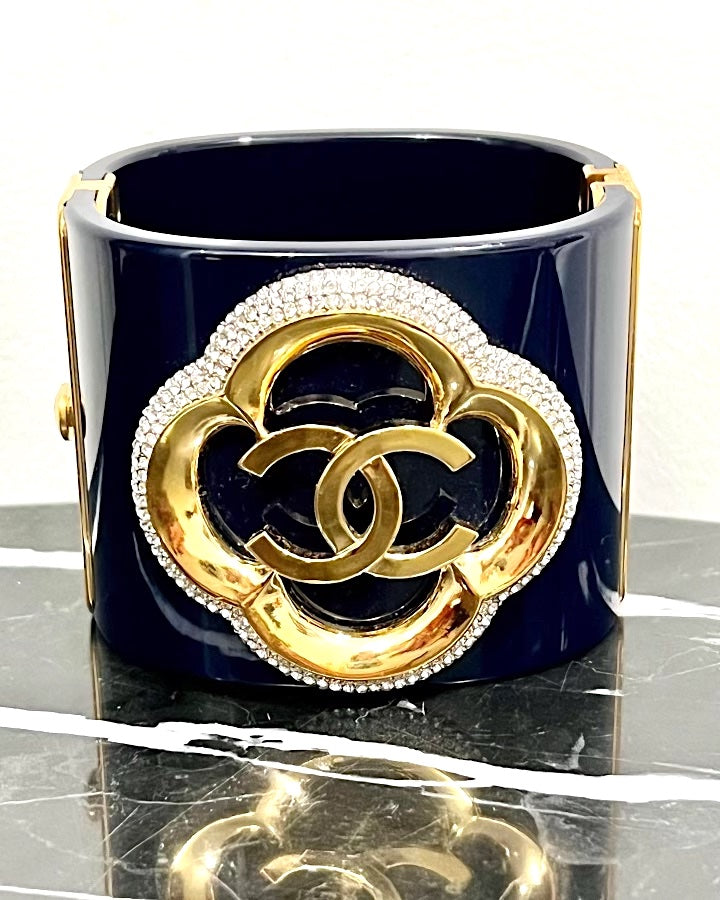 Chanel Cc Lucite & Crystals Cuff Bracelet