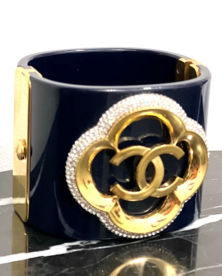 Chanel Cc Lucite & Crystals Cuff Bracelet