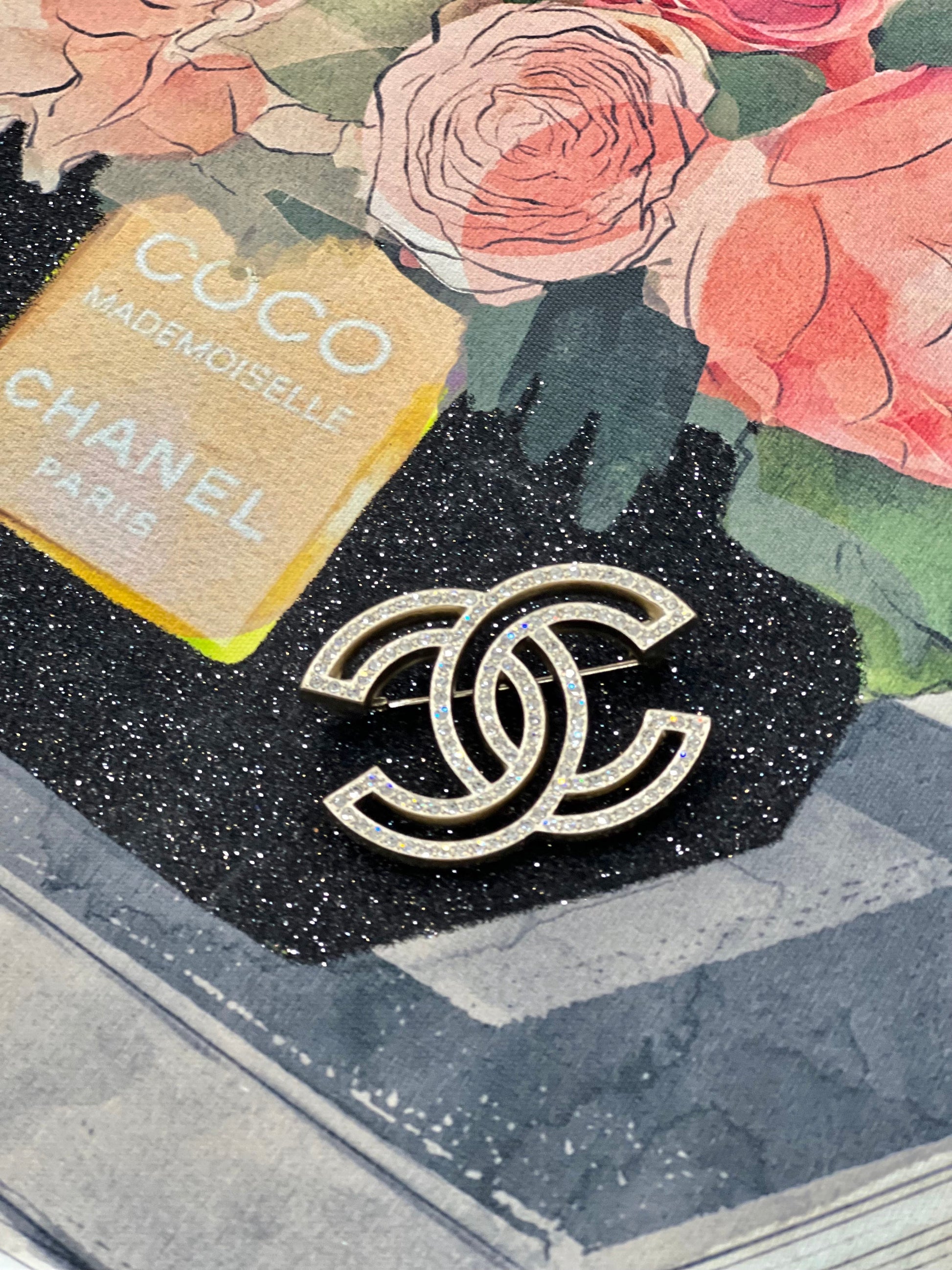 Chanel Cc Rhinestone & Gold Toned Brooch