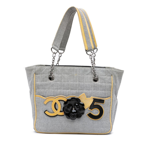 Chanel CC Camellia No. 5 Choco Bar Canvas Tote Bag