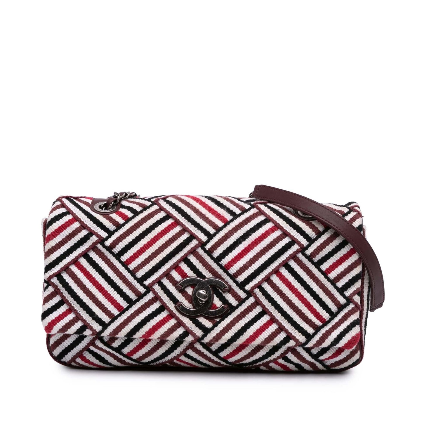 Chanel CC Stripe Flap Canvas Handbag