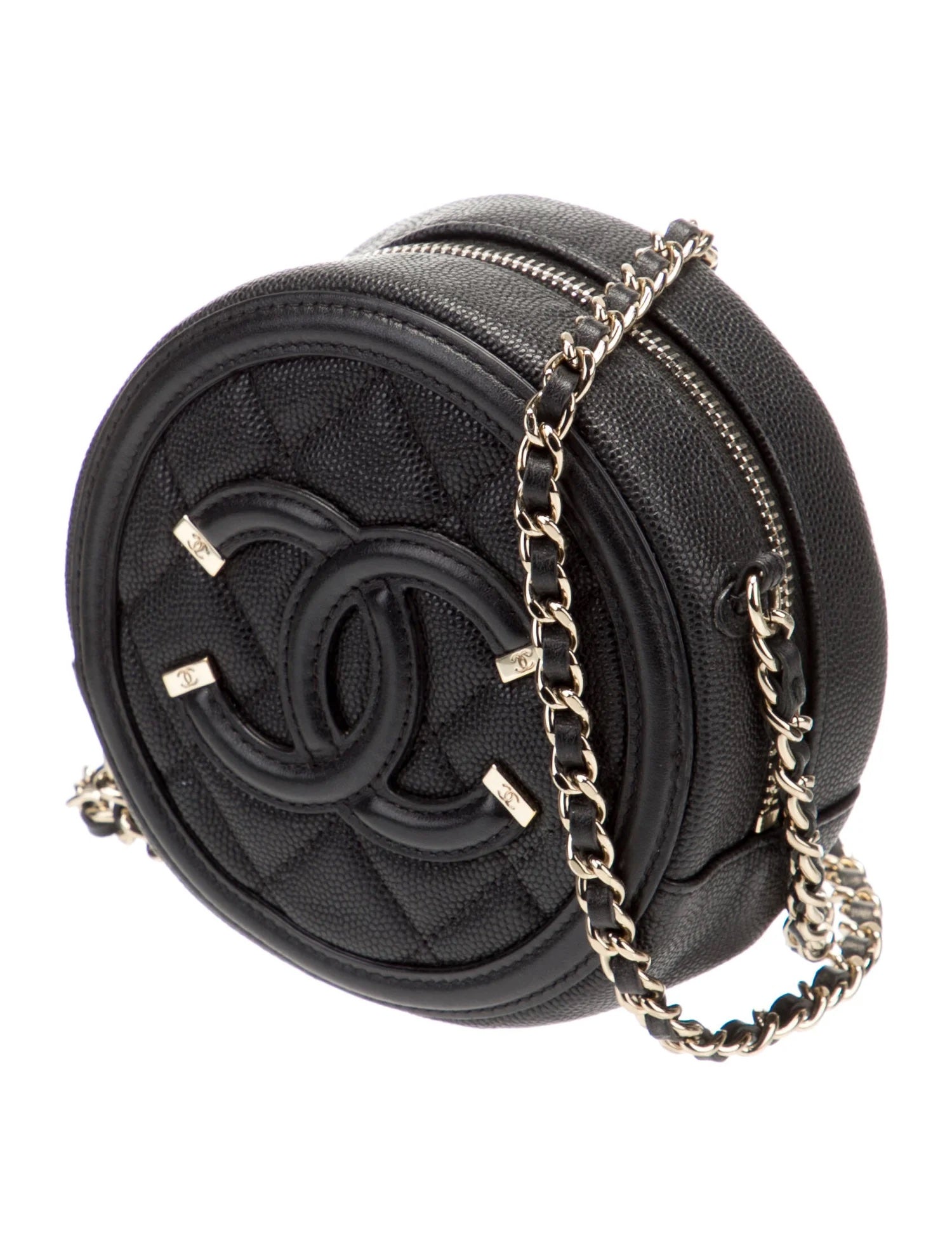 Chanel CC CAVIAR FILIGREE ROUND Leather Clutch Bag