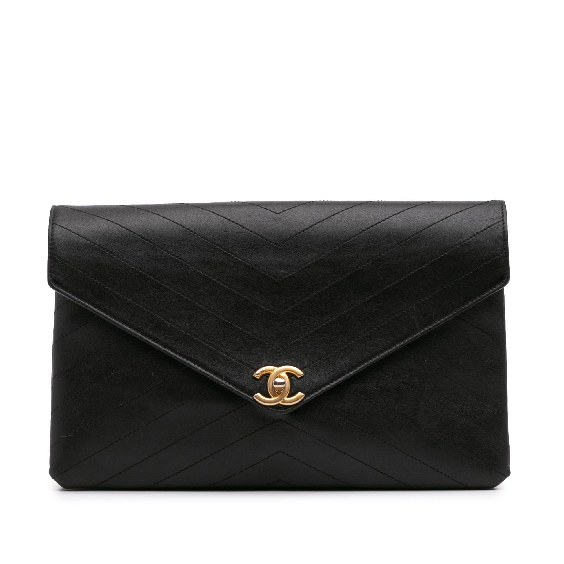 Chanel CC Chevron Calfskin Envelope Clutch Bag