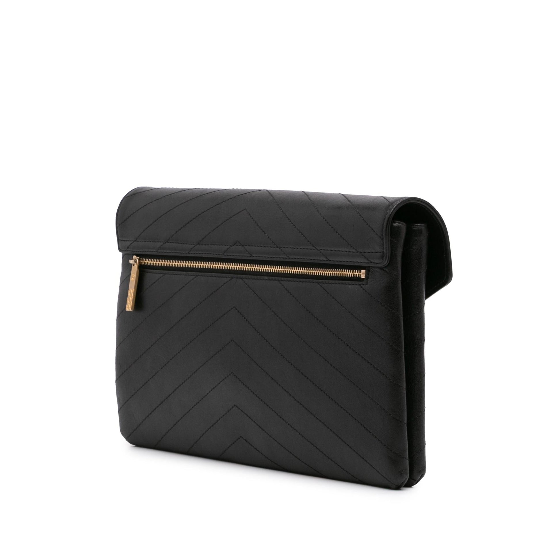 Chanel CC Chevron Calfskin Envelope Clutch Bag